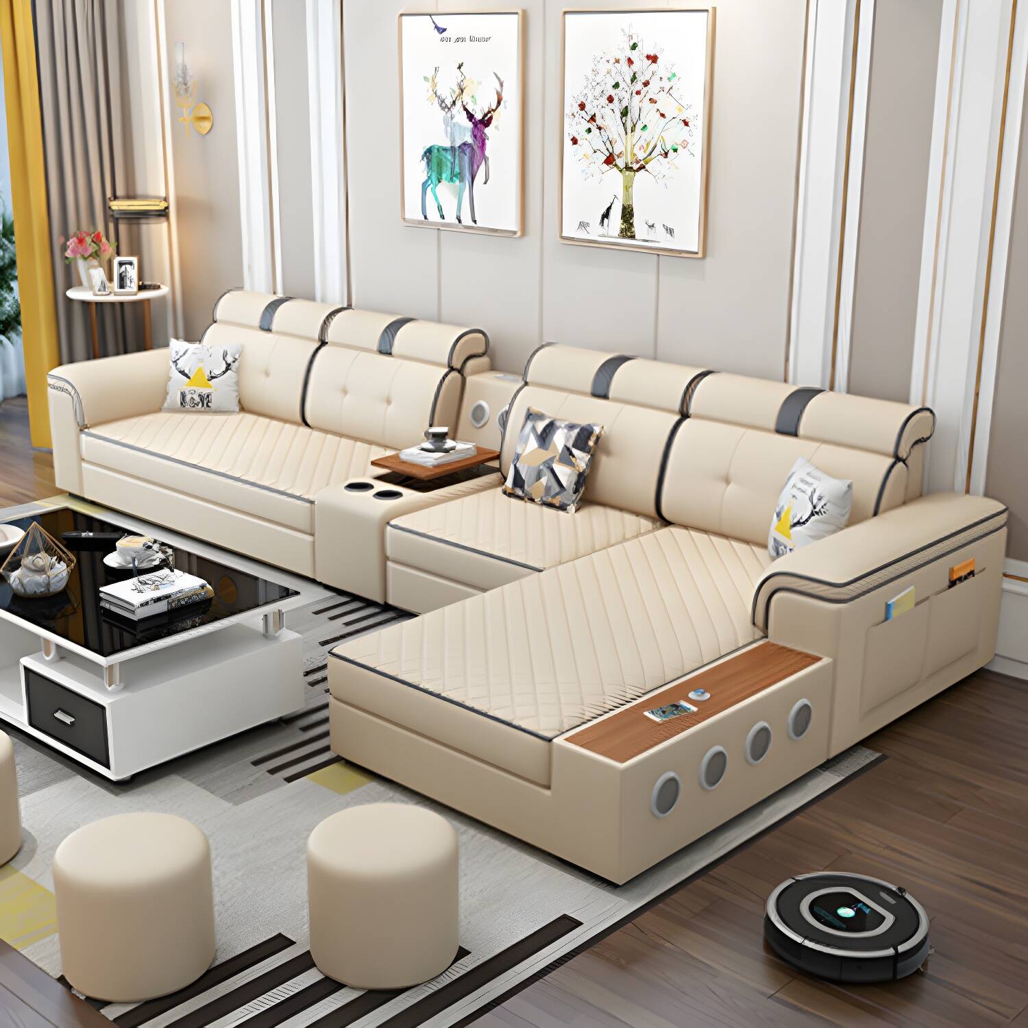 Modern Faux Leather Sofa Stain-Resistant Pillow Top Arm Furniture Sectionals