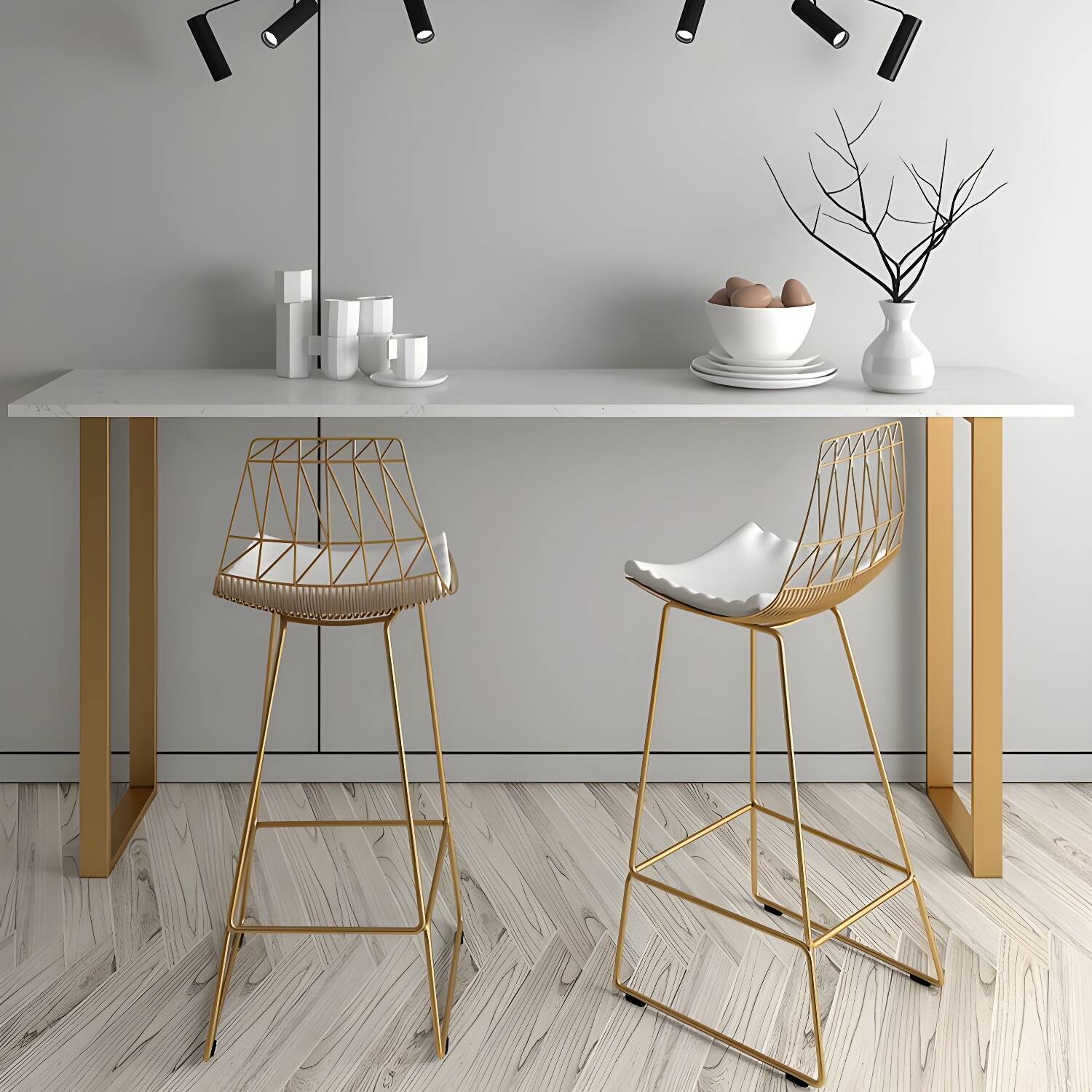 Rectangle Top Glam Bar Table 42-inch Height Gold Pedestal Bistro Table