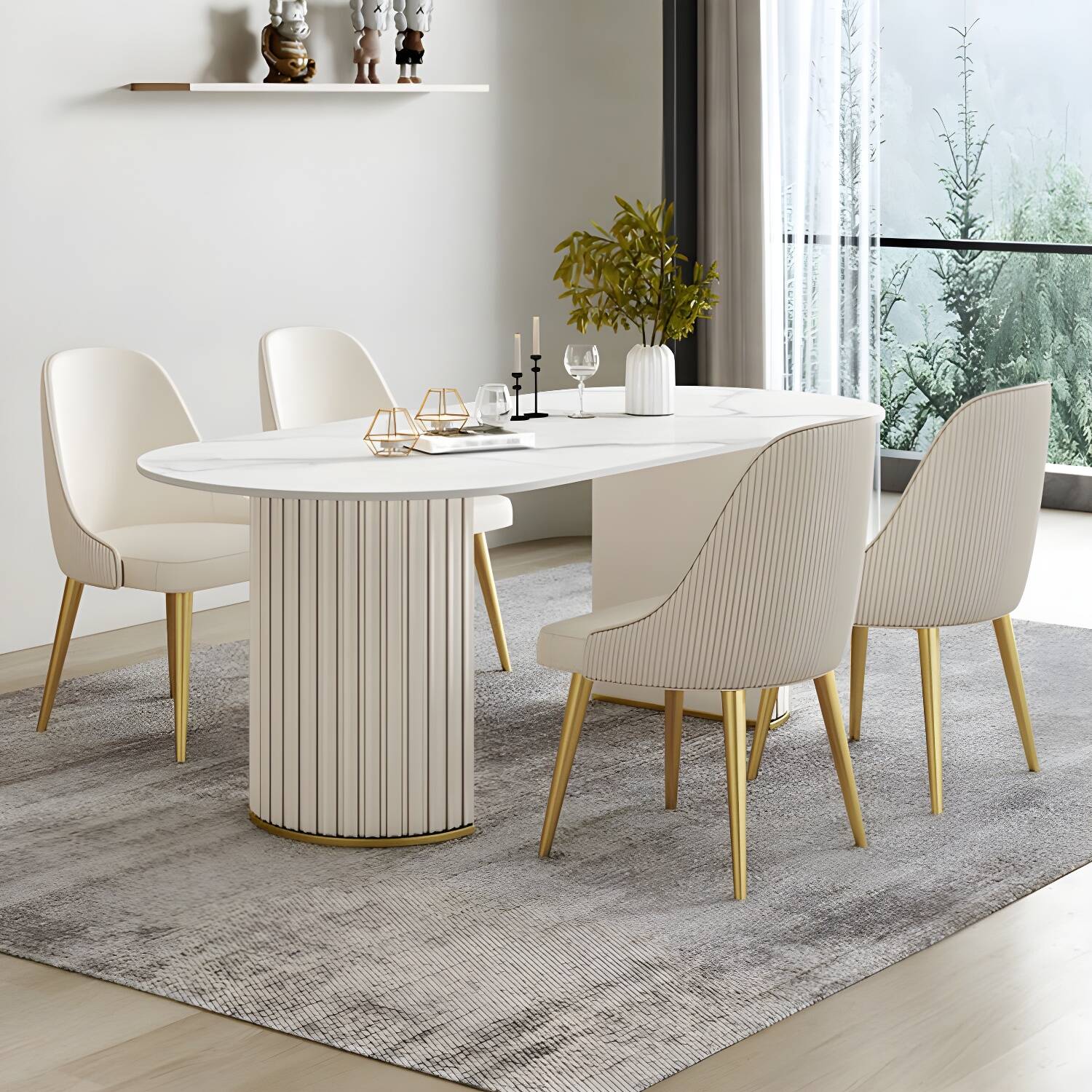 Modern Style Sintered Stone Dining Set Oval 1/2/5/6/7 Pieces Dining Set for Dining Areas