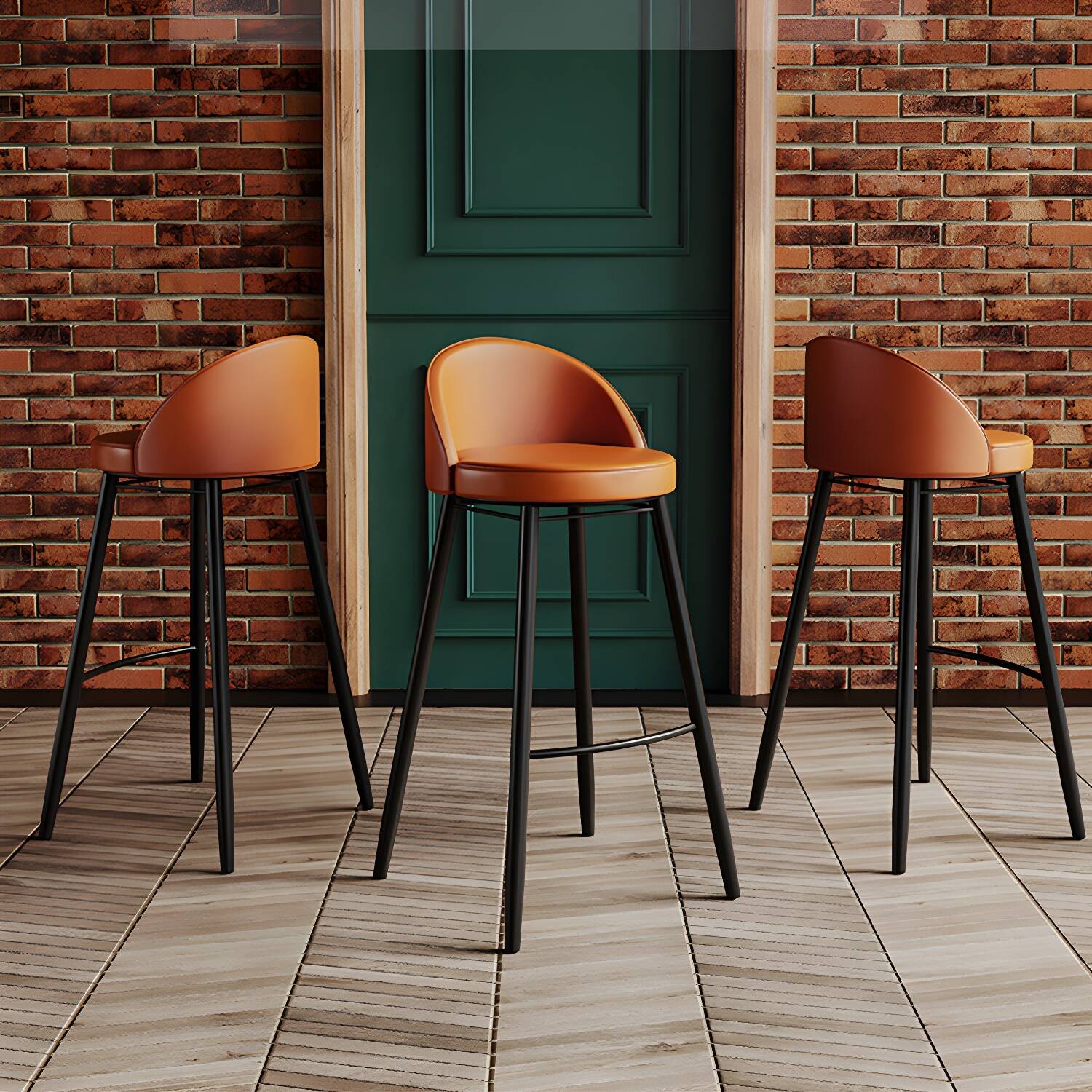 Industrial Backrest Counter Stool Iron Cafe Bar Stool with Leather Cushion and Pedal