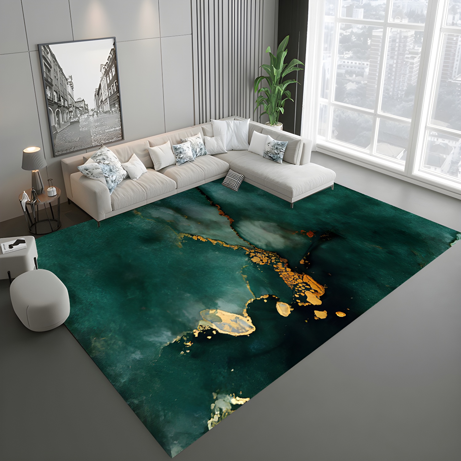 Green for Living Room Carpet Glam Graphic Print Rug Polyester Pet Friendly Indoor Carpet