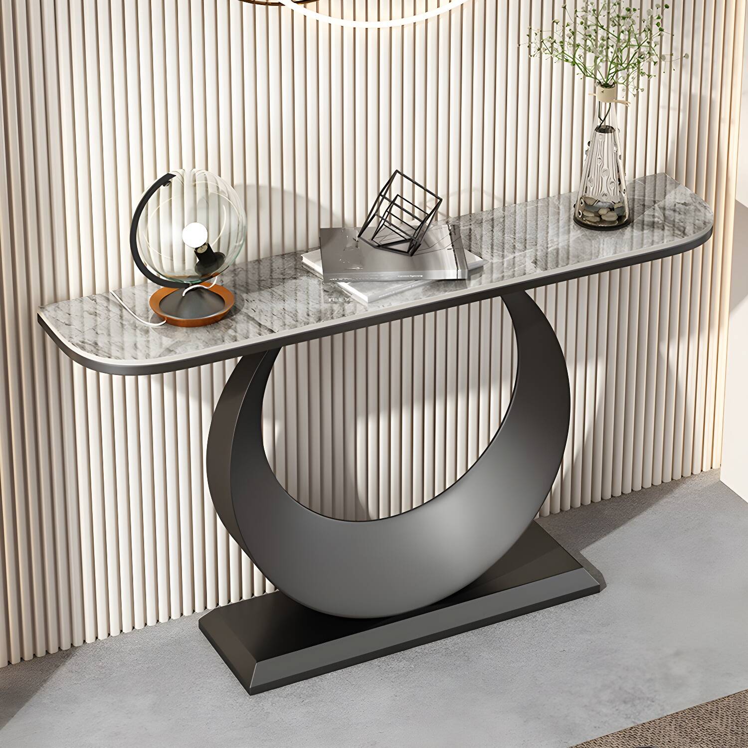 Scratch Resistant Glam Marble/metal Half Moon Abstract Console Table