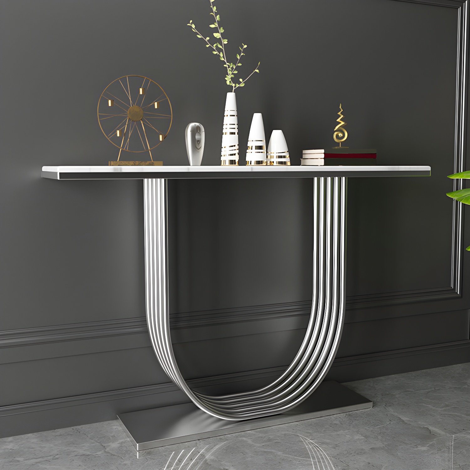 Glam Abstractl Slate/metal Rectangle Stain Resistant Console Table for Hal