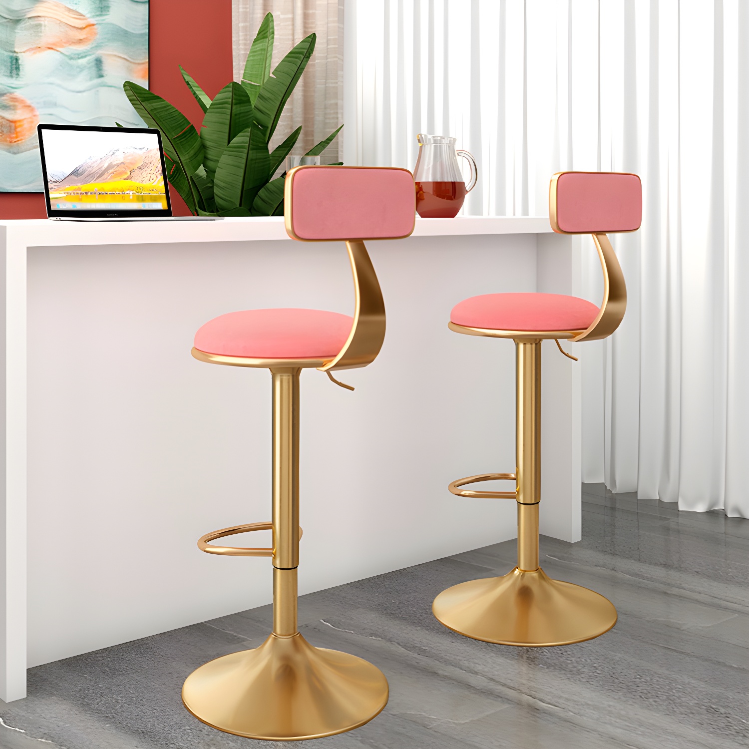 Glam Gold Metal Barstool Upholstered Stool in Matte Finish for Indoor