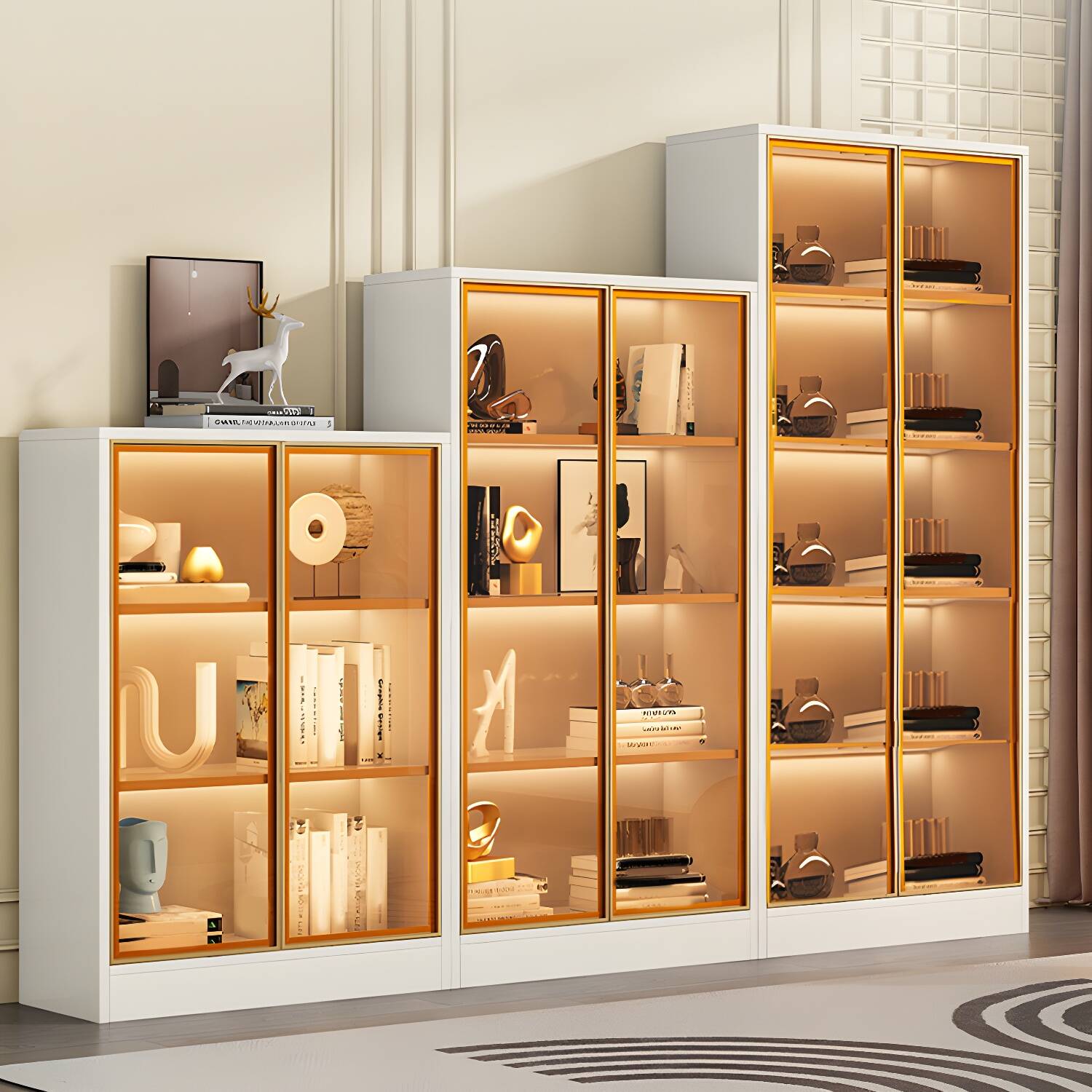 White/ Black Wooden Display Stand Modern Display Cabinet with Glass Doors