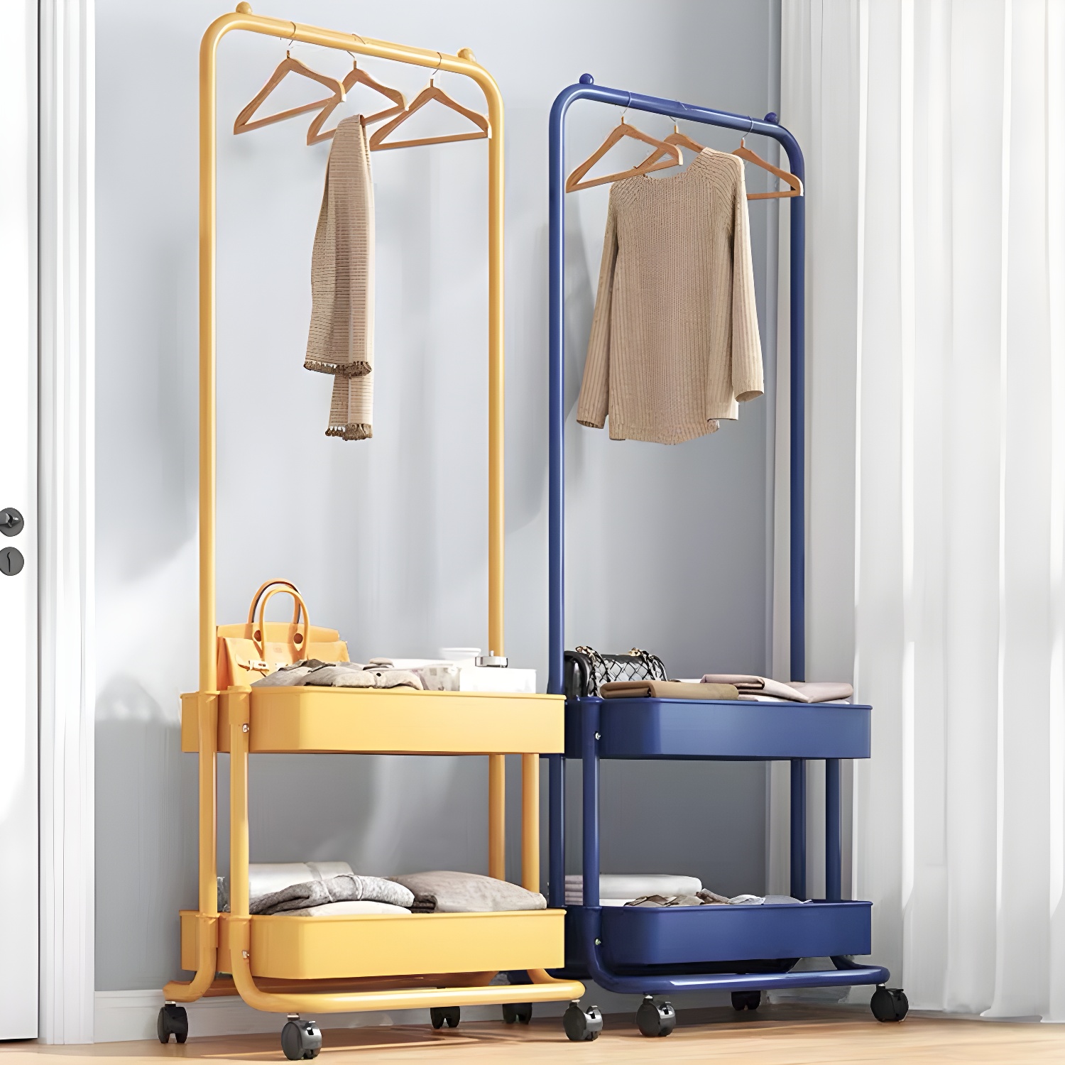 Industrial Coat Rack Storage Shelf Entryway Kit Coat Hanger for Living Room with Plastic Basket
