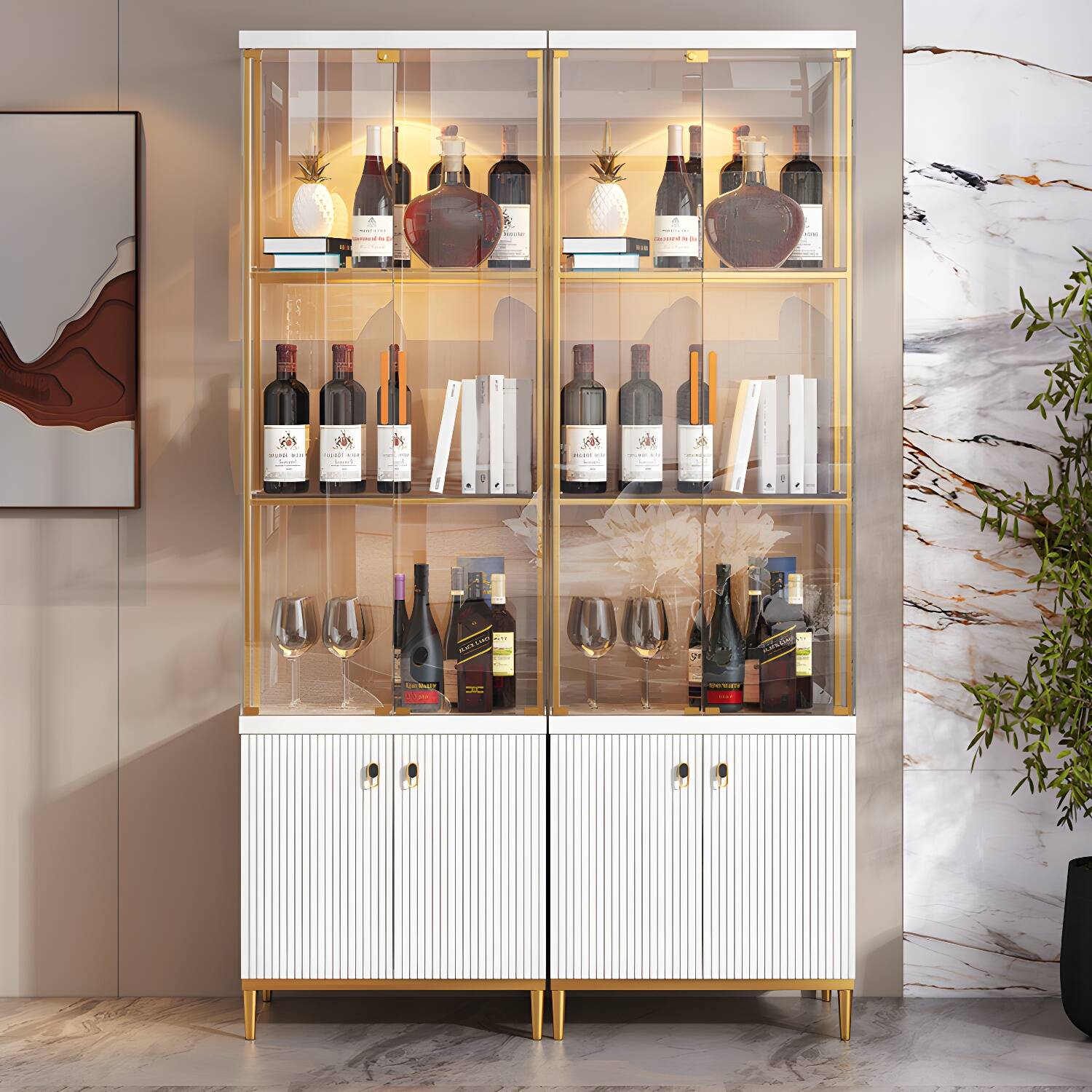 Luxury Stainless Steel Curio Cabinet Black/ White Display Stand with Glass Doors