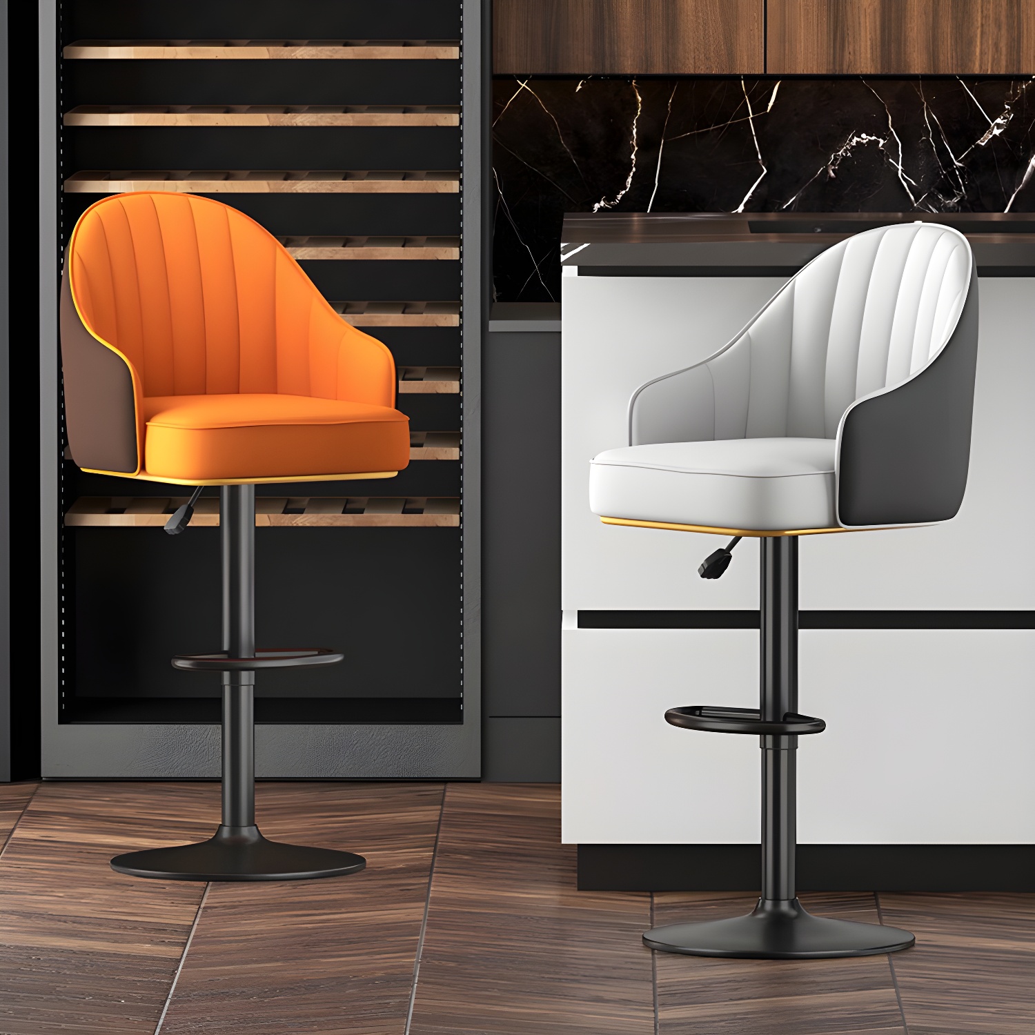 Scandinavian Swivel Adjustable Height Stool Faux Leather Bar Stool