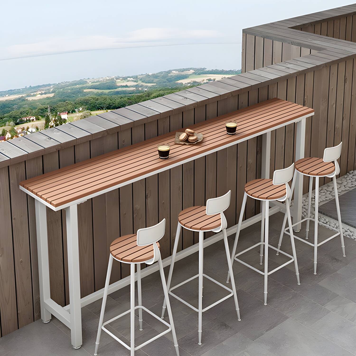 Metal and Wood Rectangular Table, Industrial Style Minimalist Balcony Outdoor Bar Table