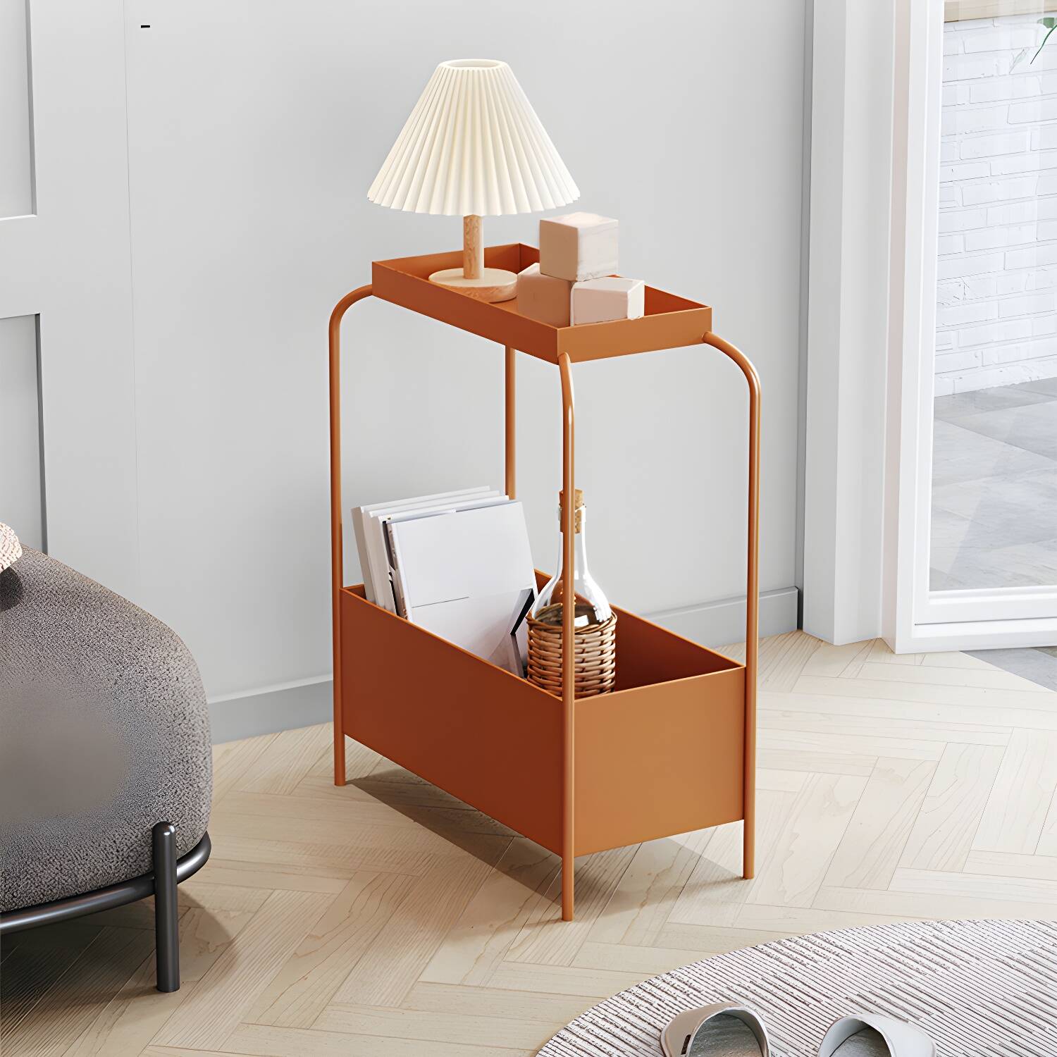 Mid-Century Rectangular Side Table 25.6" Tall 4 Legs End Table