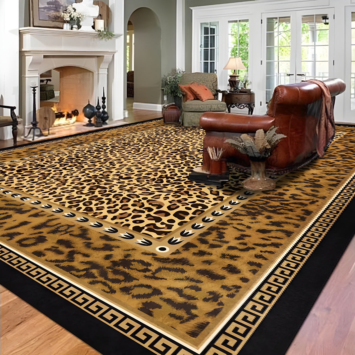Funky Leopard Print Rug Polyester Indoor Carpet Stain Resistant Carpet for Living Room