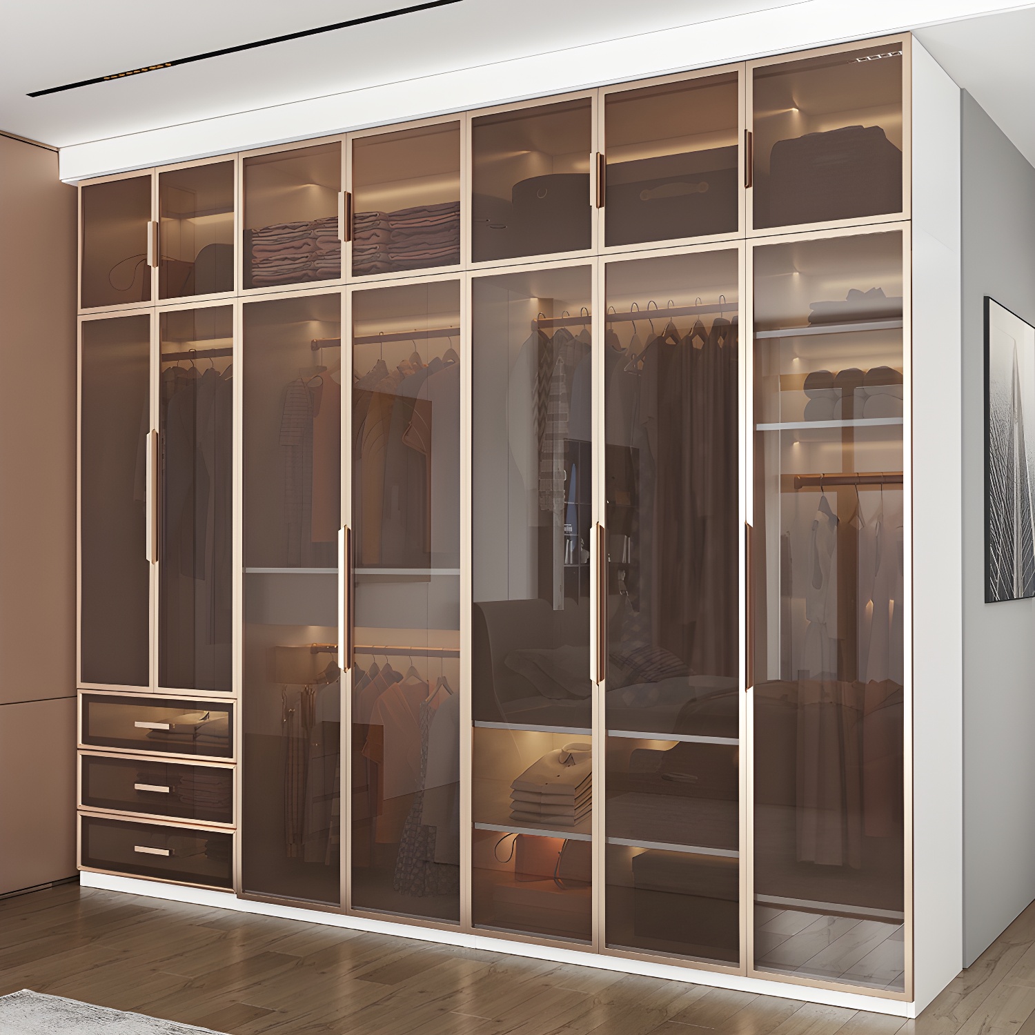 White Manufactured Wood Cabinet with Glass Door Modern Hinged Door Wardrobe for Home