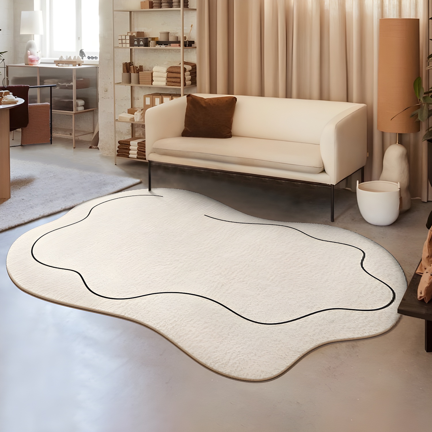 Irregular Shape Rug Living Room Simple Style Carpet Polyester Washable Area Rug