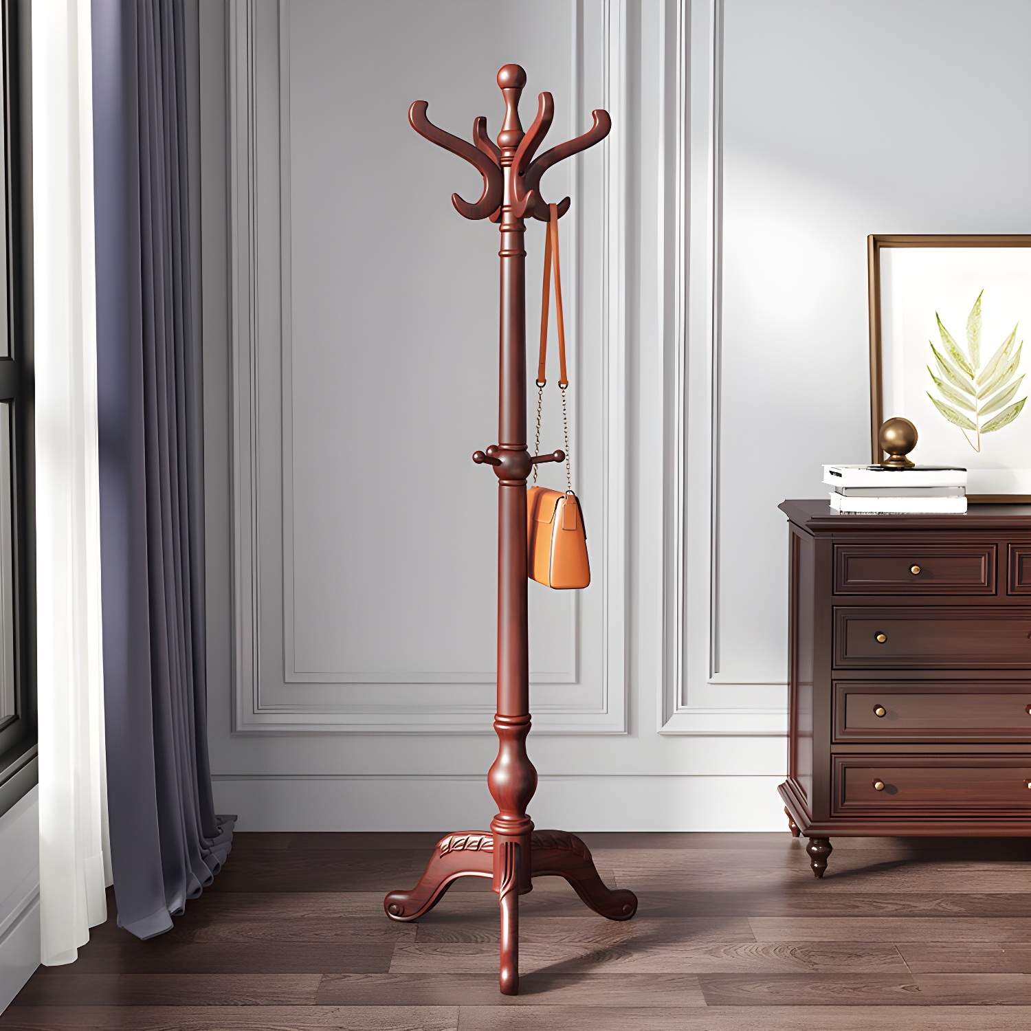 Traditional Hall Tree Solid Wood Free Standing with Hooks Entryway Kit