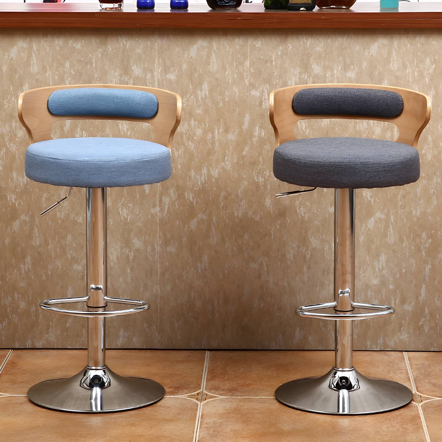 Contemporary Metal Stool PU Leather Barstools in Matte Finish for Home