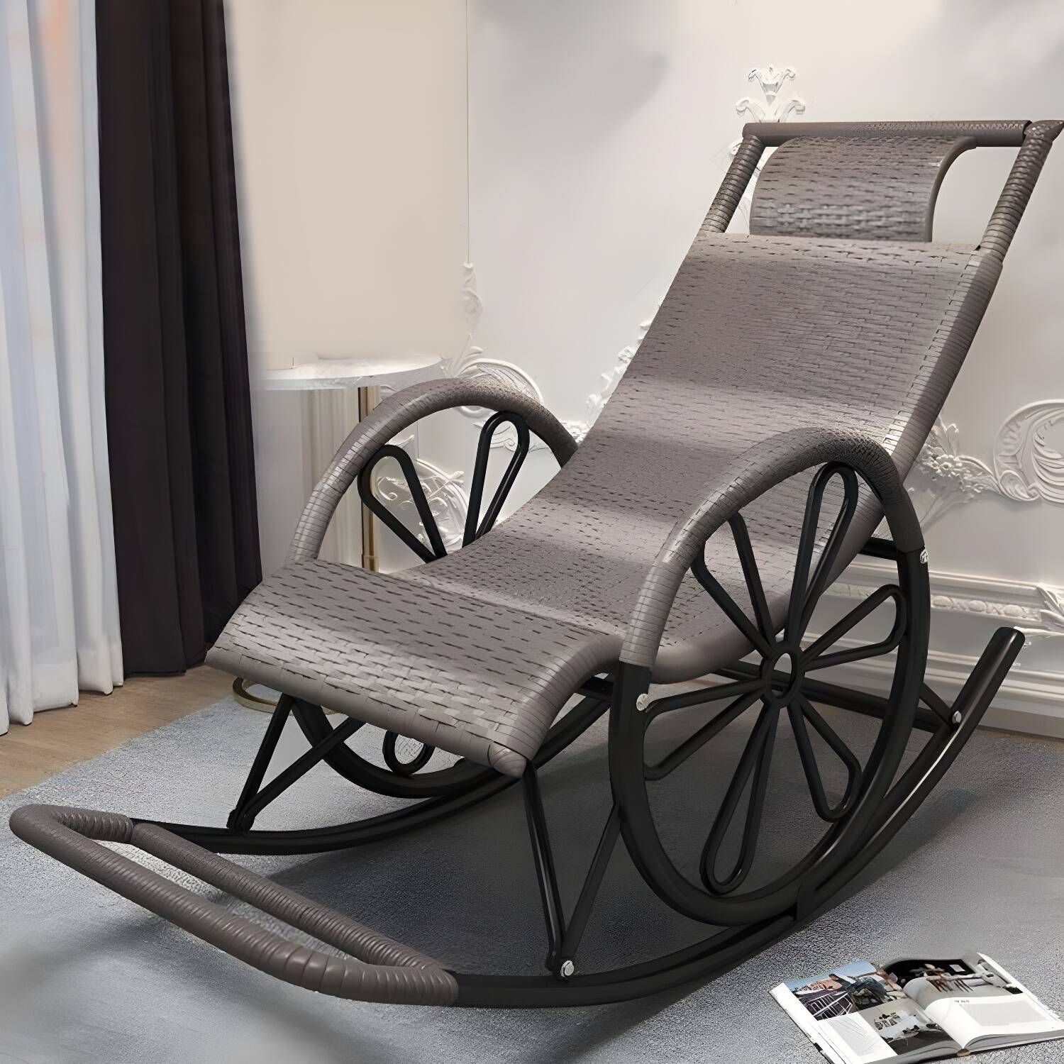 Modern Rocking Accent Chair Rattan/Wicker Rocker Chair for Porch