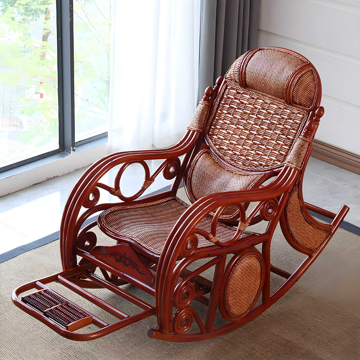 Traditional Spindle Rocking Accent Chair Tobacco Finish Rocker Chair Reclining