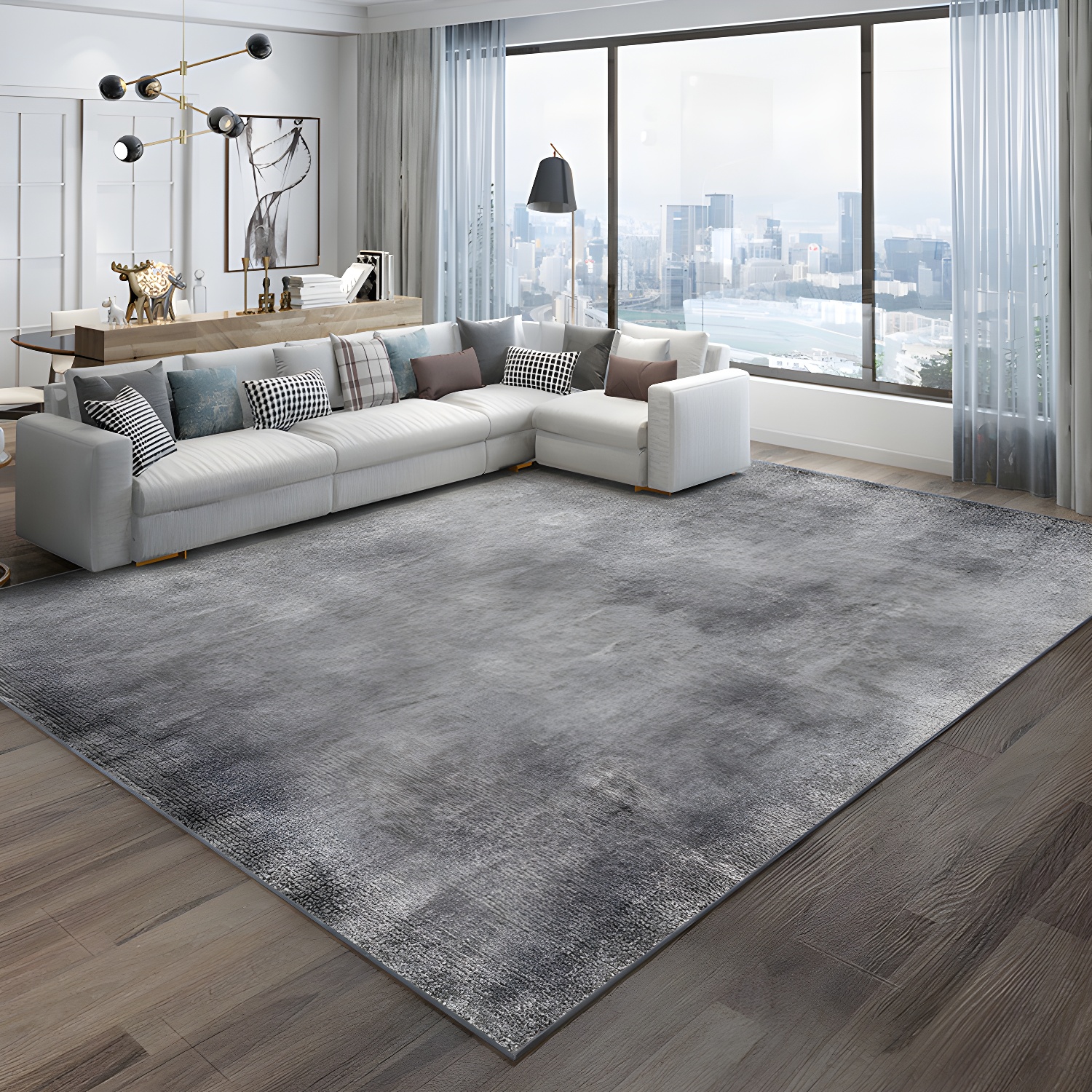 Rectangle Shape Industrial Style Rug Stain Resistant Loom Rug for Bedroom