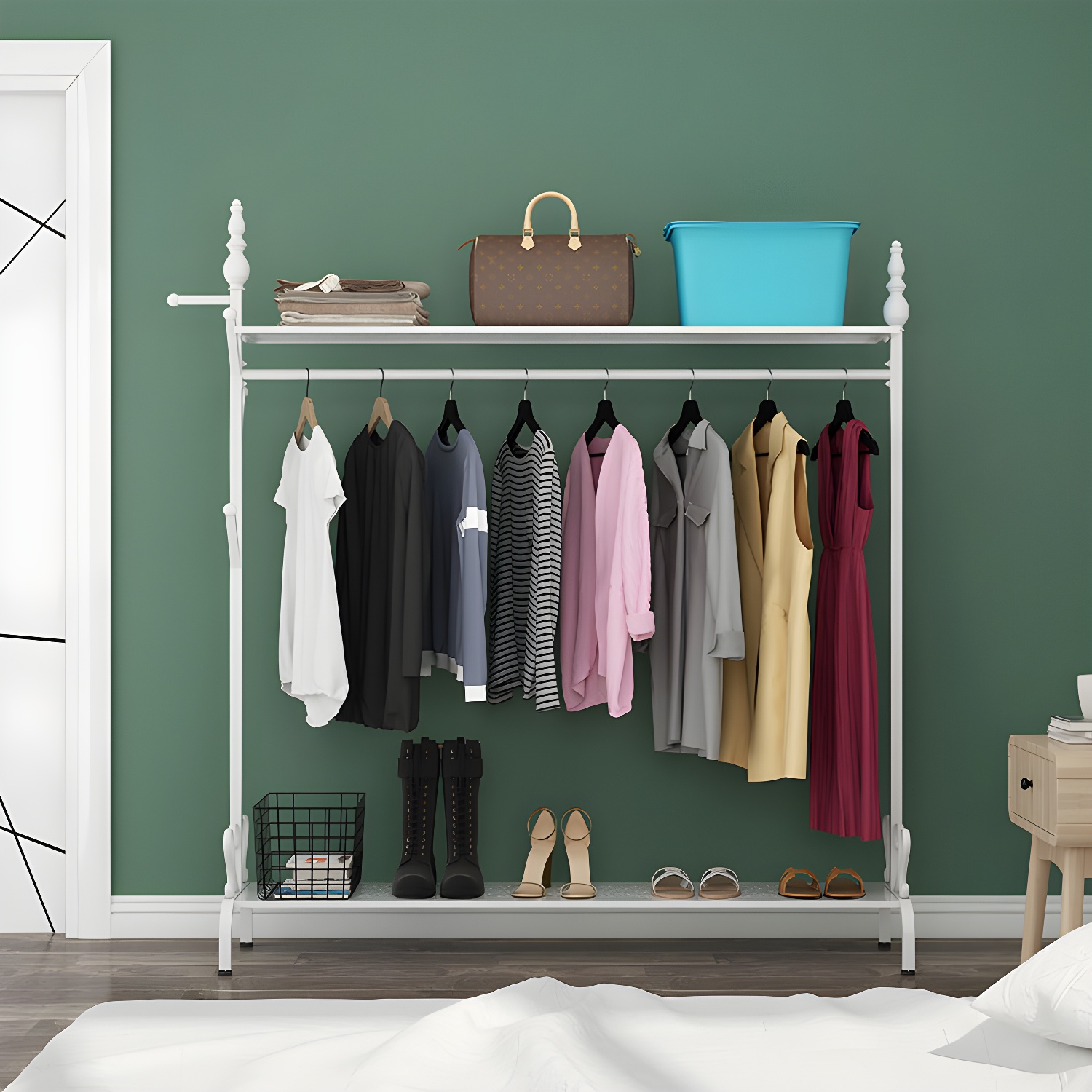 Contemporary Solid Colour Coat Hanger Free Standing Coat Rack with Storage Shelving