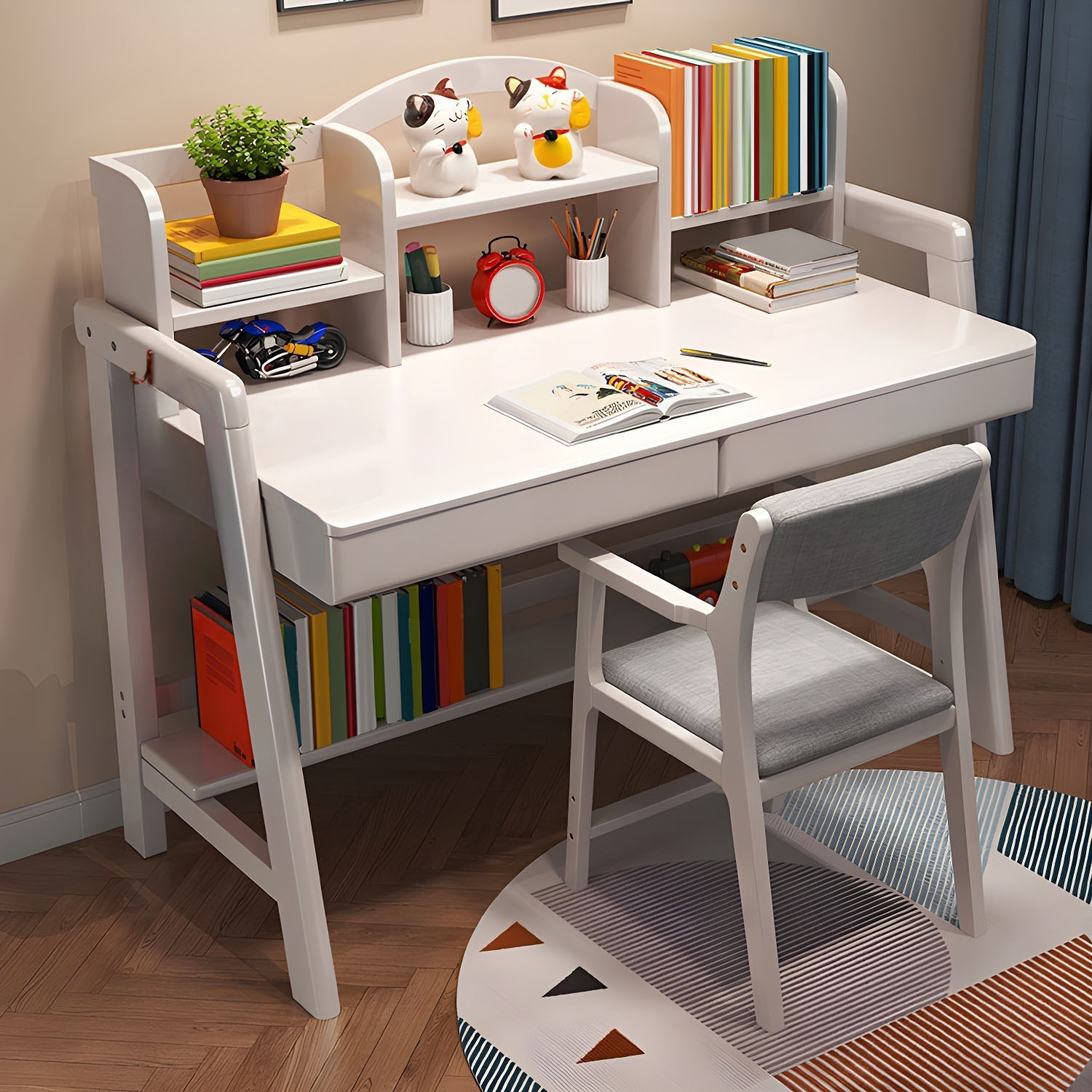 Adjustable Office Desk Solid Wood Modern Rectangular Writing Desk for Home