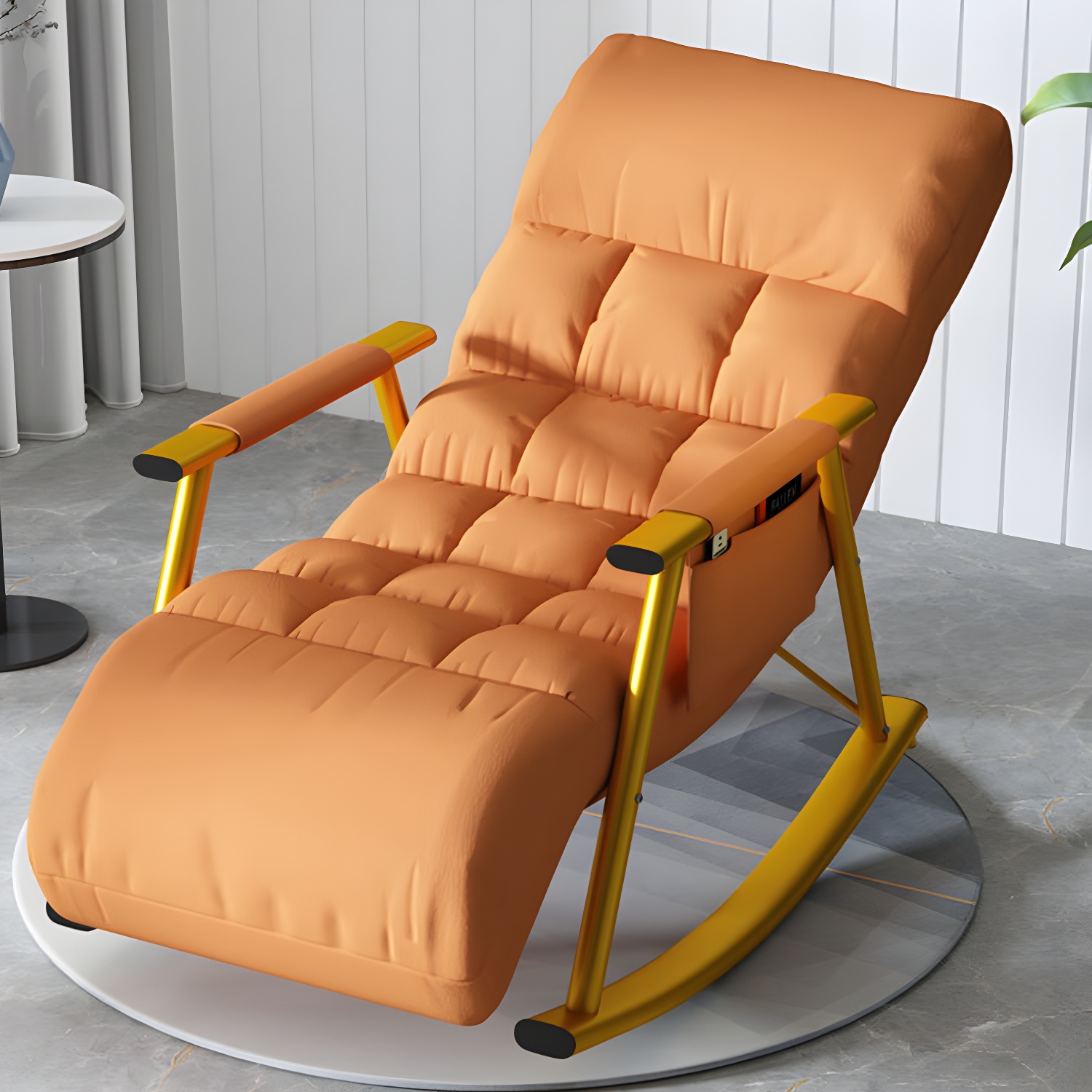 Modern Recliner Chair Solid Colour Tufted Rocking Chair With Gray Frame