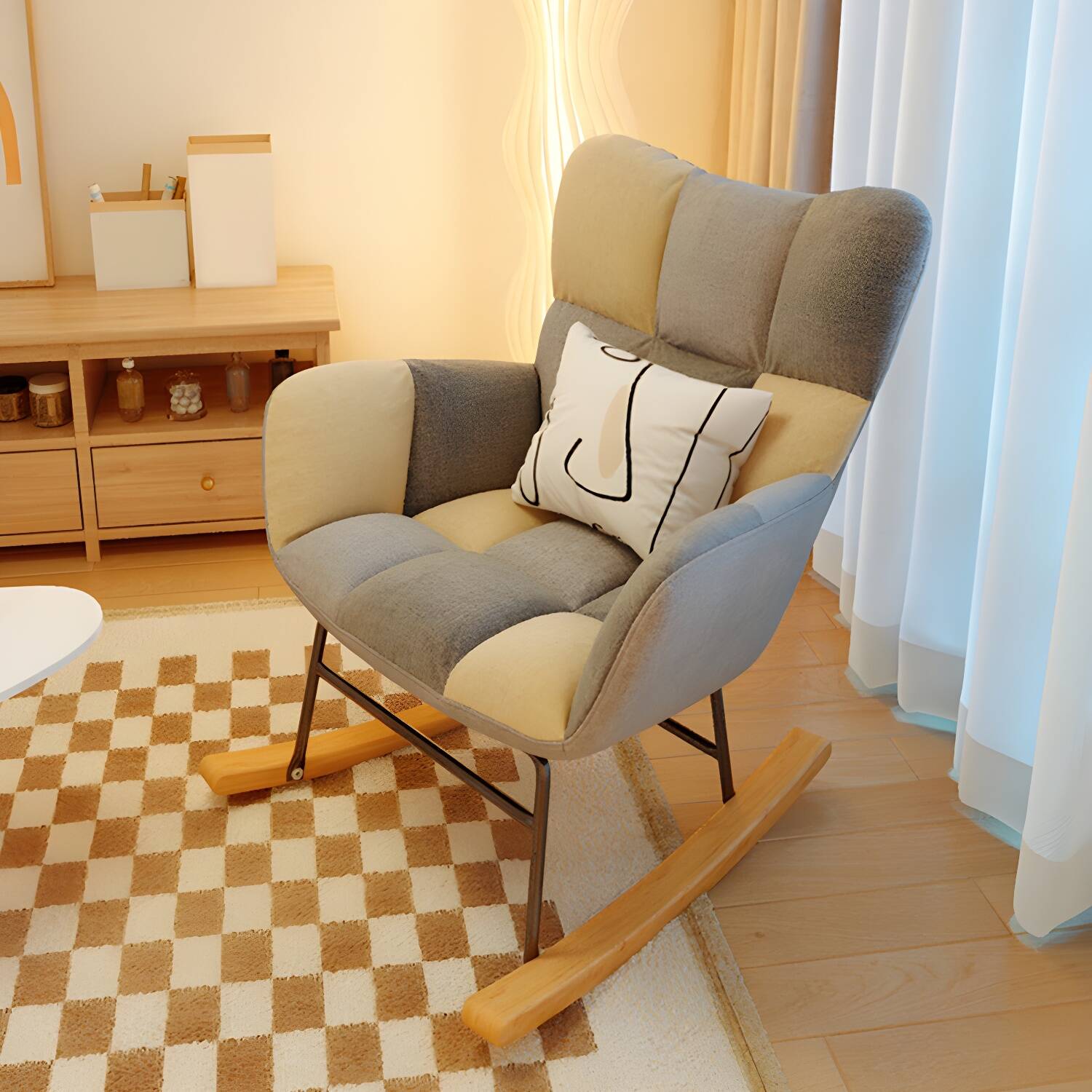 Modern Rocker Chair Upholstered Dark Legs Glider Button-Tufted