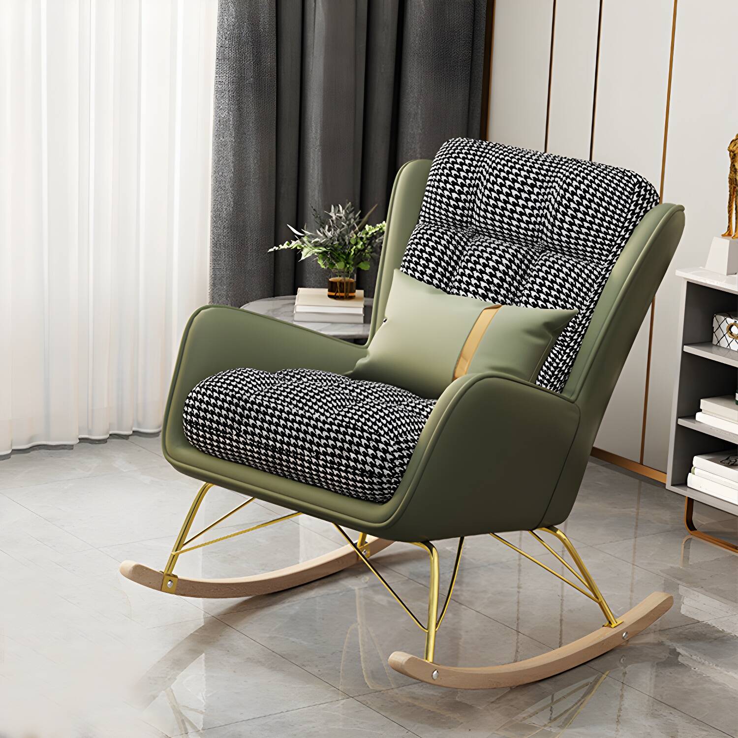 Modern Style Rocker Chair Metal Frame Spindle Rocker Chair with Cushion