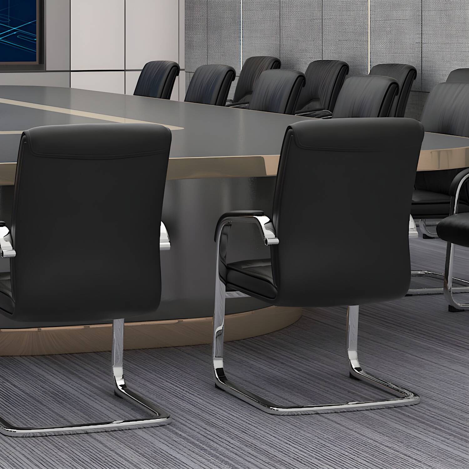Modern Leather Management Conference Chair No Wheels Conference Chair