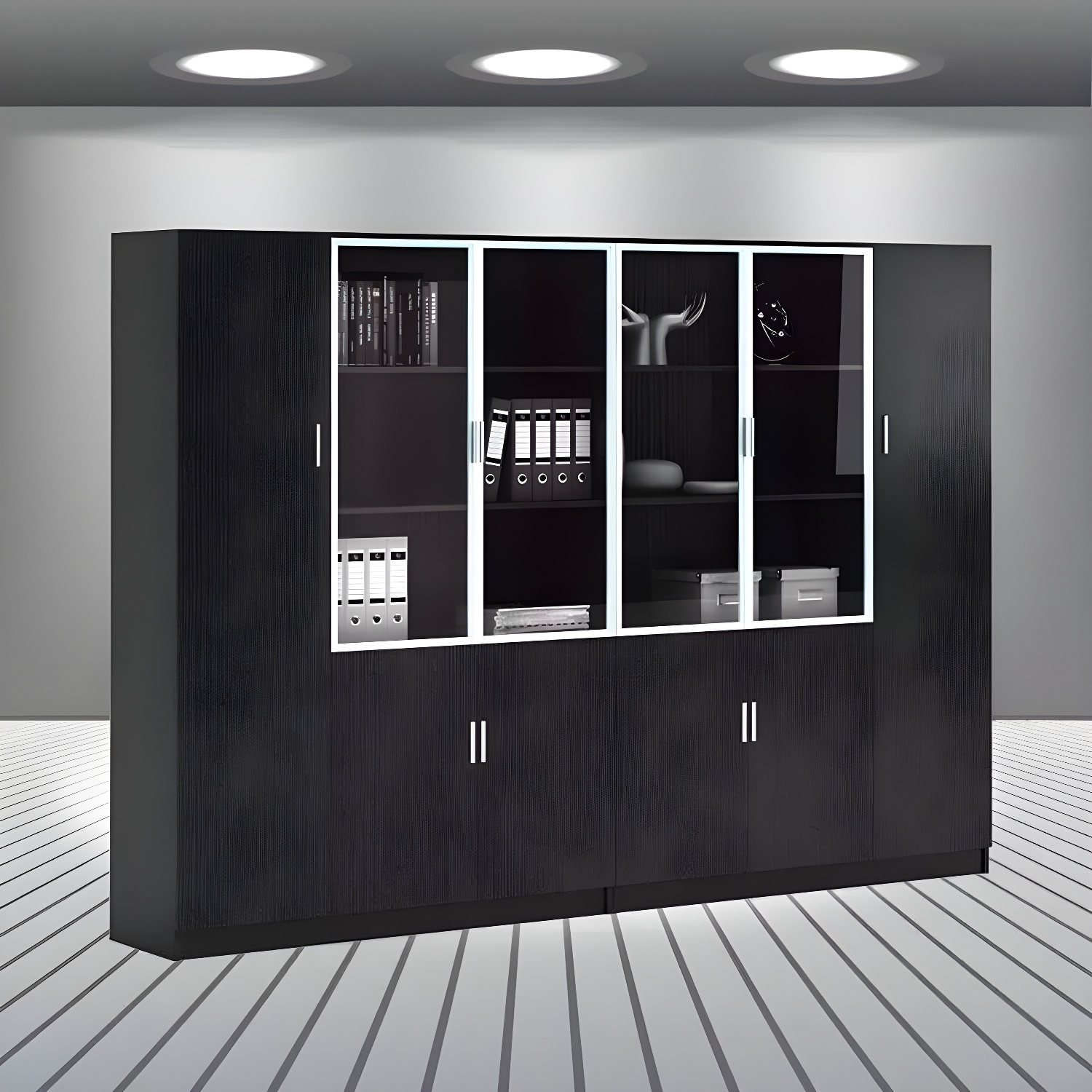 Contemporary File Cabinets Solid Wood Frame Glass Door Vertical File Cabinet Office