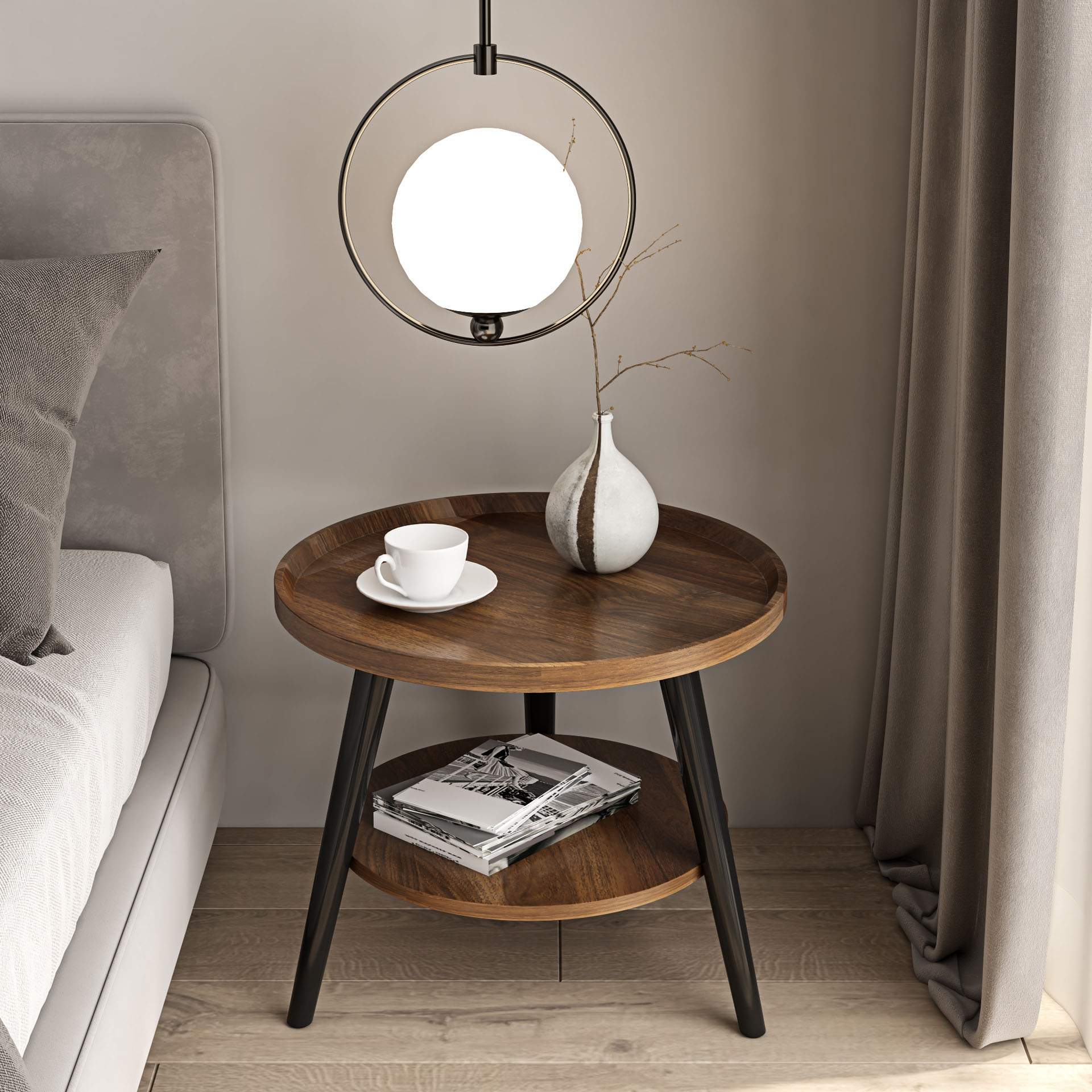 18.90" Tall Contemporary Style Side End Table Wooden 3 Legs Round Sofa Side Accent Table