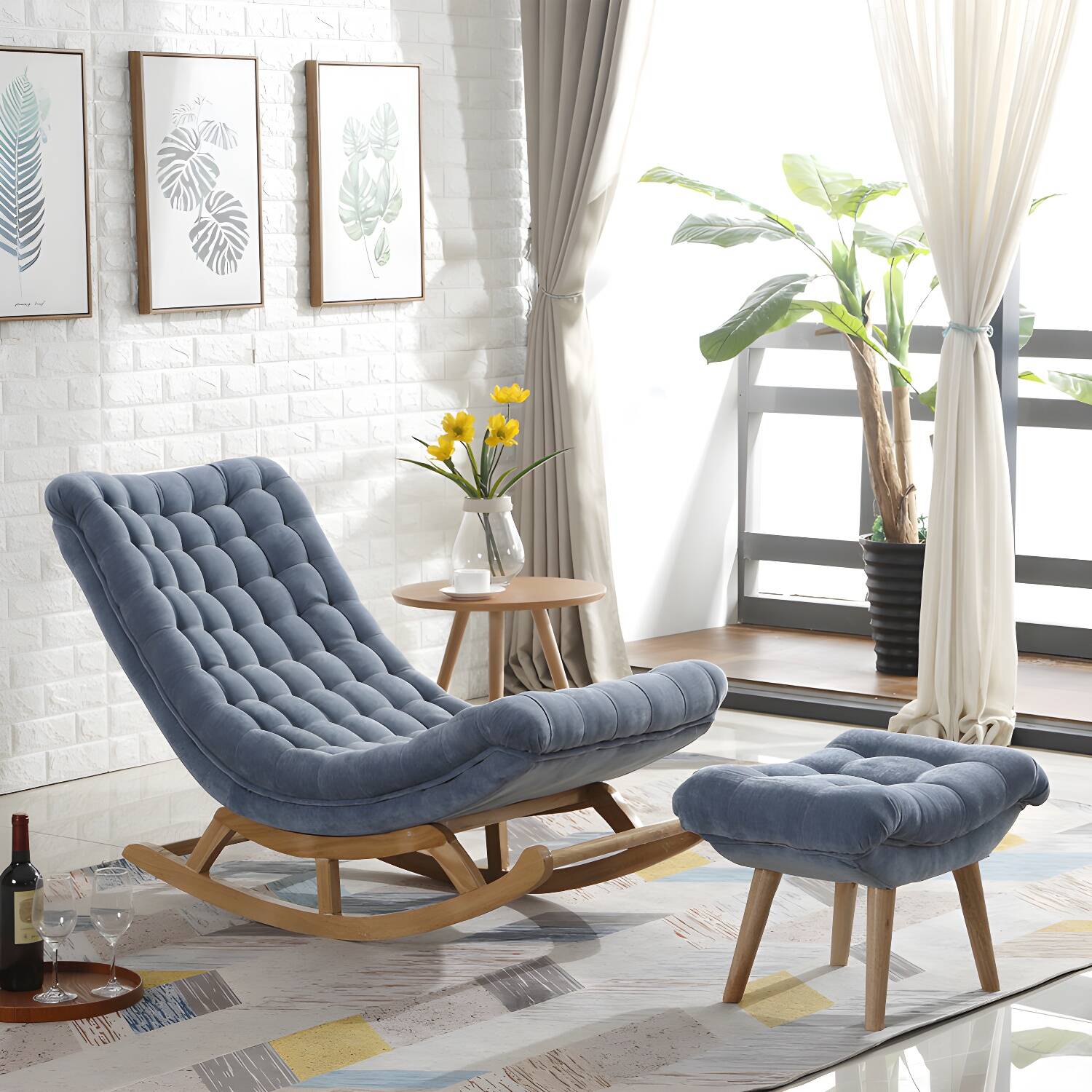 Contemporary Indoor Rocking Chair Nursery Sofa Rocking Chair with Ottoman