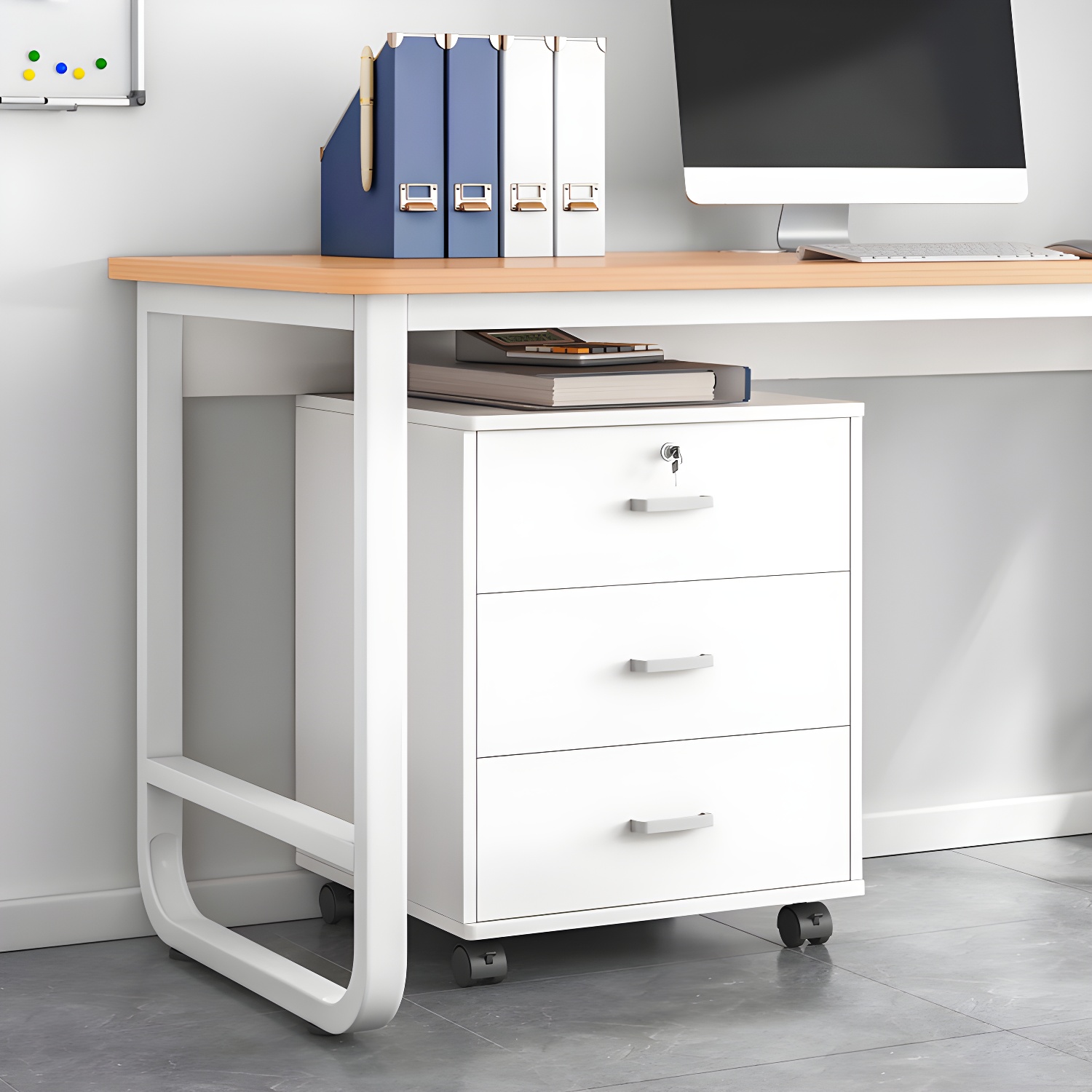 Contemporary File Cabinets Solid Wood Frame Key Lock File Pedestal Office