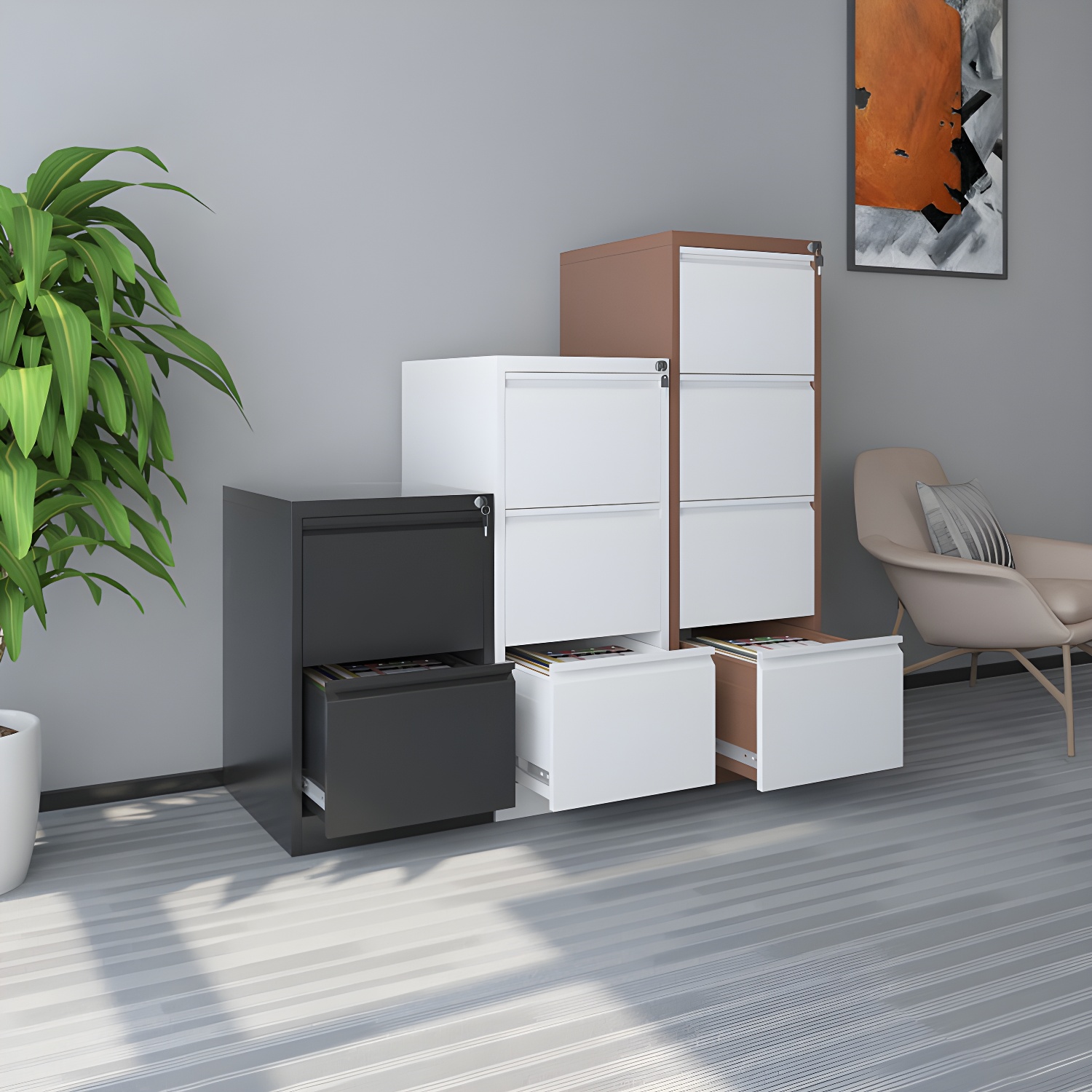 Modern Metal File Cabinet Fire-Resistant Filing Cabinet for Home Office