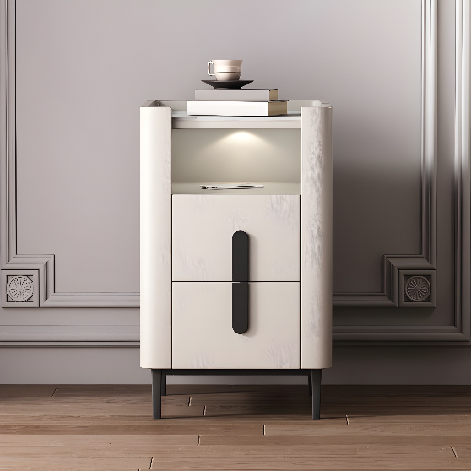 2-drawer Nightstand 21.65" Tall Lighting Station Bedside Cabinet