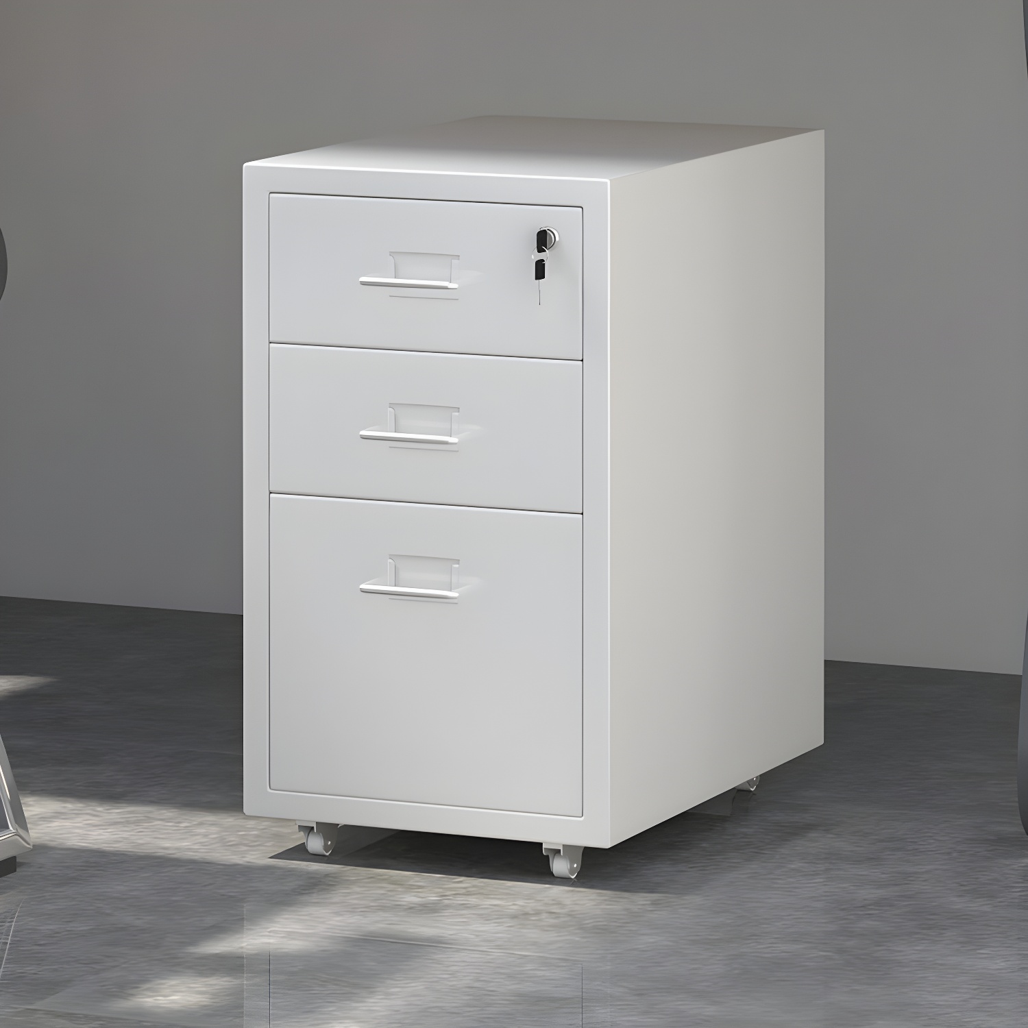 Home Office File Cabinet Modern Solid Colour Metal Filing Cabinet On Castors
