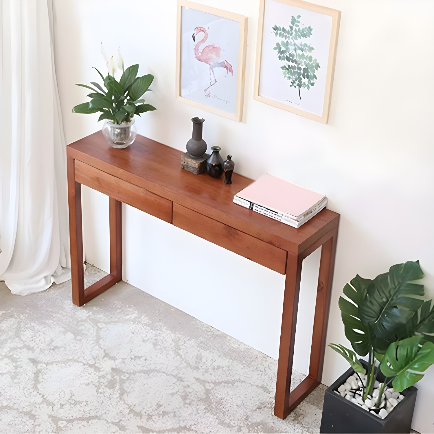 Mid-Century Modern Pine Console Sofa Table Rectangle End Table for Hall