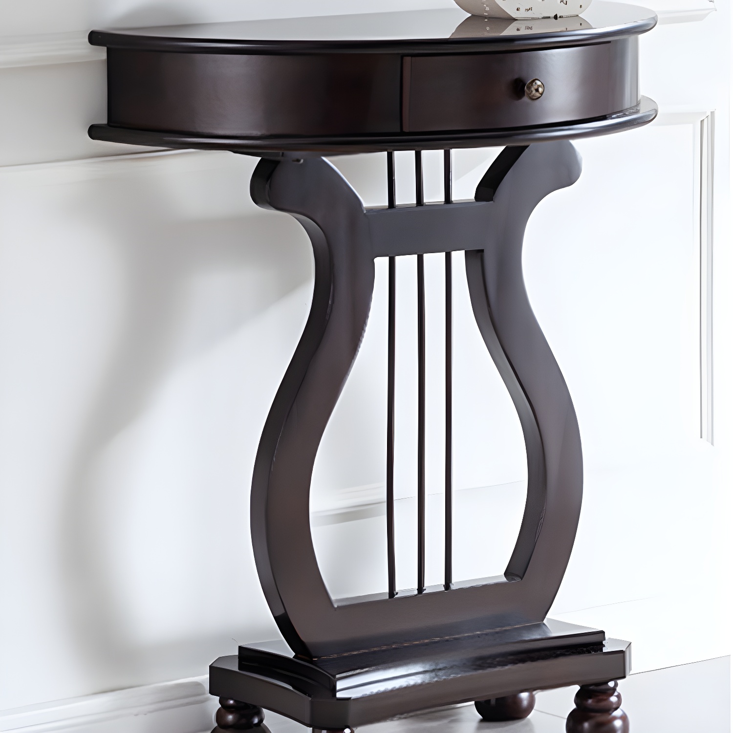 Mid-Century Modern Birch Console Sofa Table Half Moon End Table with Drawer for Hall