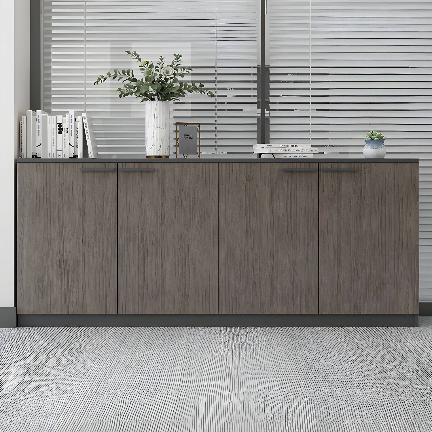 Modern Espresso File Cabinet Solid Wood Lateral File Cabinet with Storage Shelves