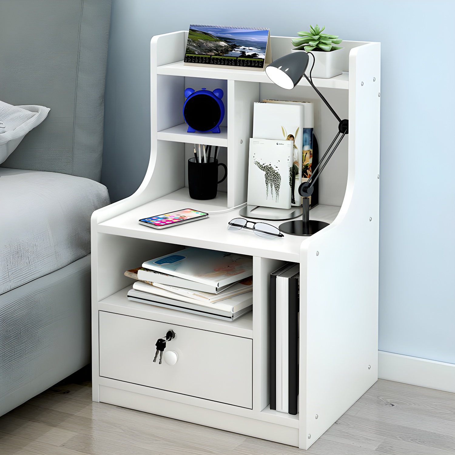 Wooden Night Table Modern Style Minimalist Bedside Table with Drawers
