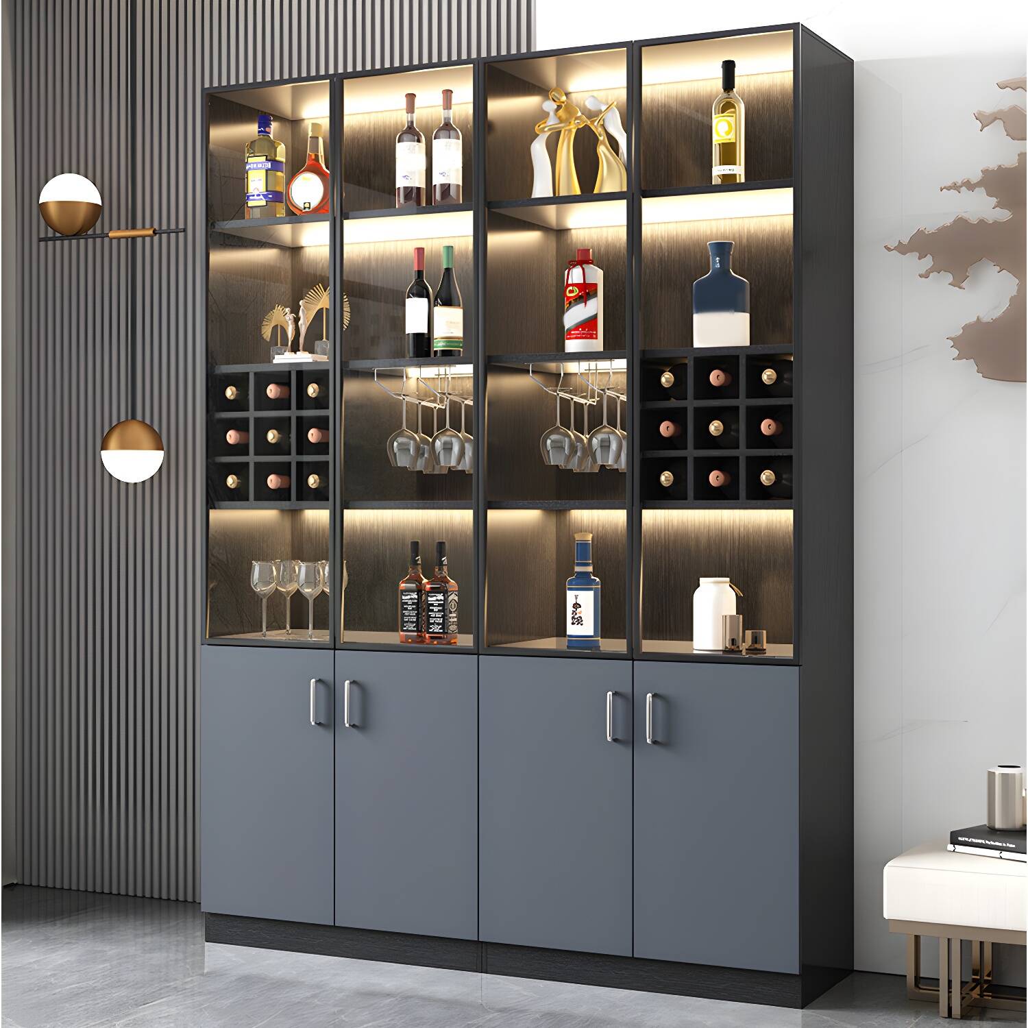 Contemporary Display Stand Glass Doors Display Cabinet with Door