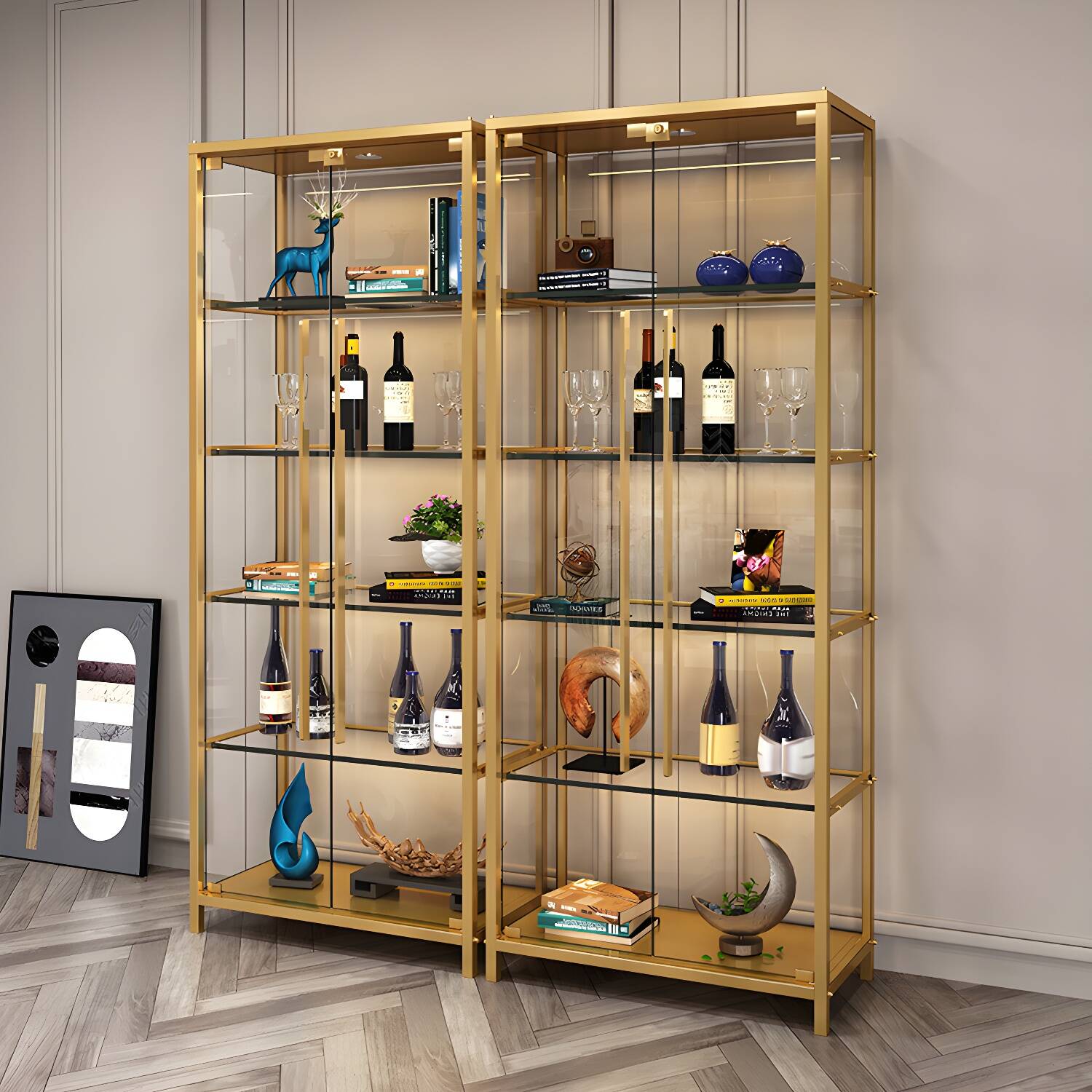 Glam Curio Cabinet Glass Doors Display Cabinet with Door for Living Room