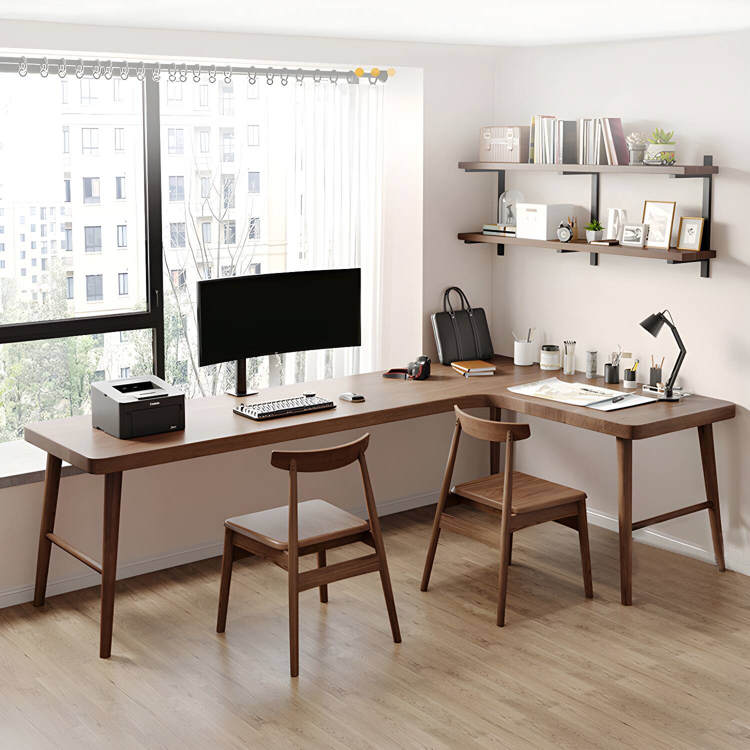 Contemporary Writing Desk Solid Wood Office Desk , 29.25 Inch H