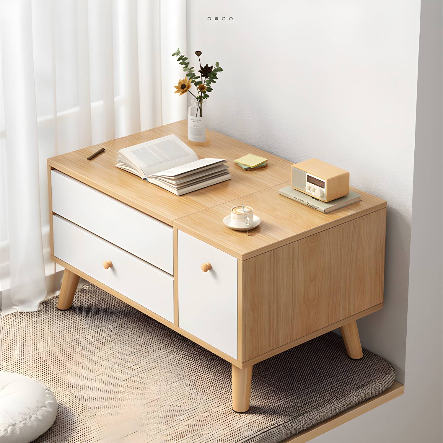Scandinavian 1-Drawer Wooden Flip-top Dressing Vanity Make-up Table