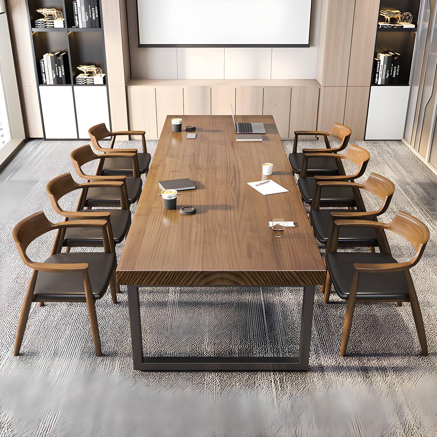 Solid Wood Contemporary Writing Desk Bedroom Office Desk with Black Legs