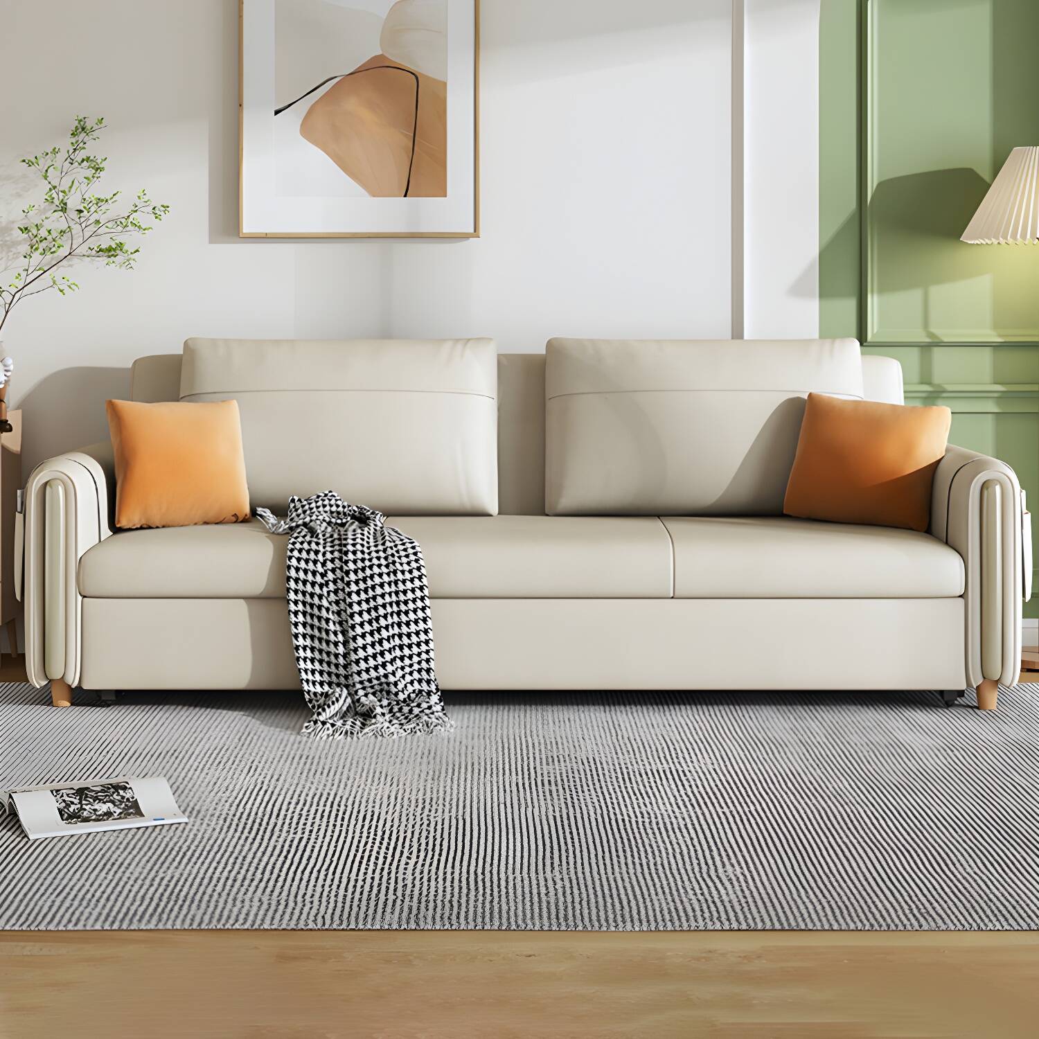 31" Wide Contemporary Futon Sofa Bed White Futon Sleeper Sofa with Storage