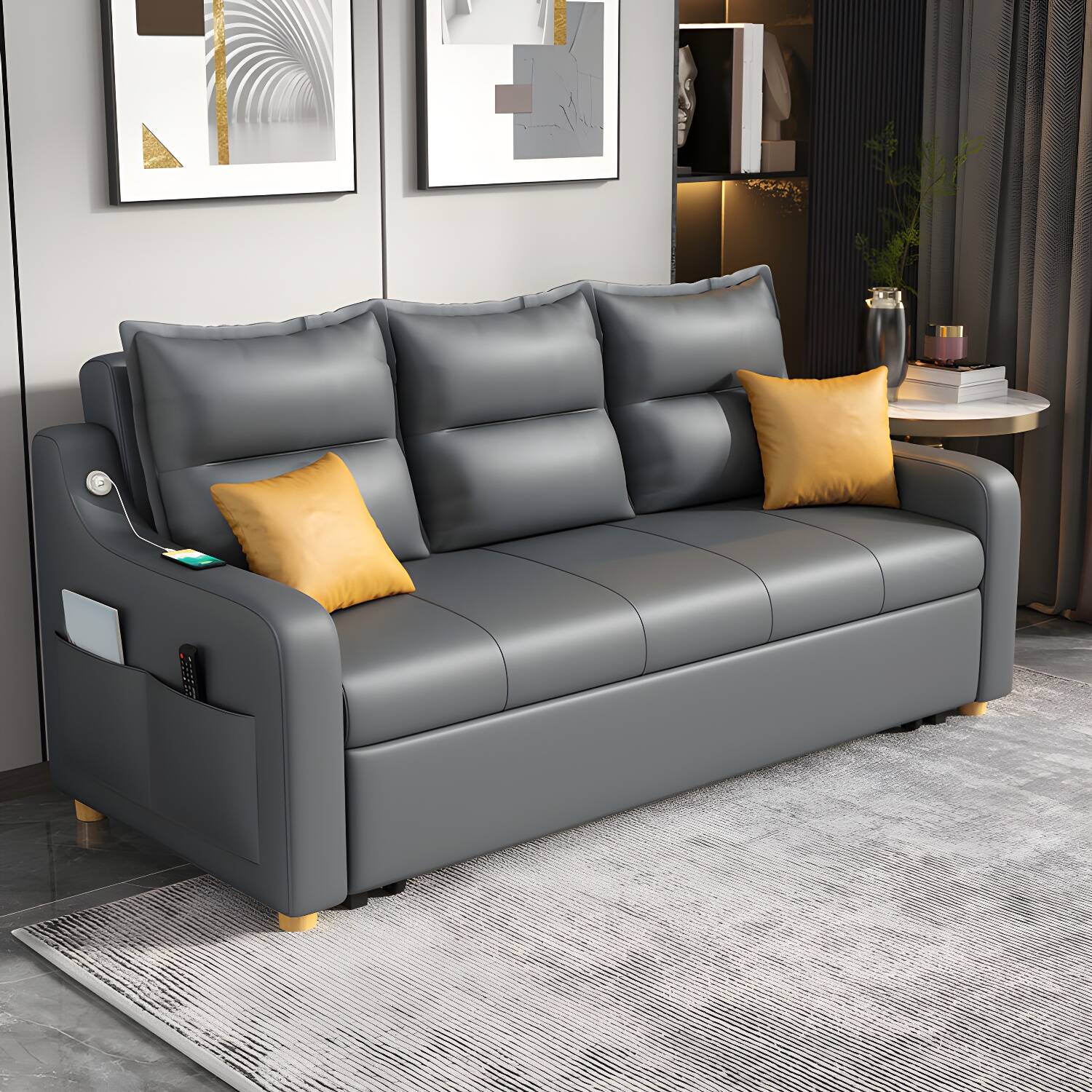 31" Wide Contemporary Futon Sofa Bed Gray Pillow Back Sleeper Sofa