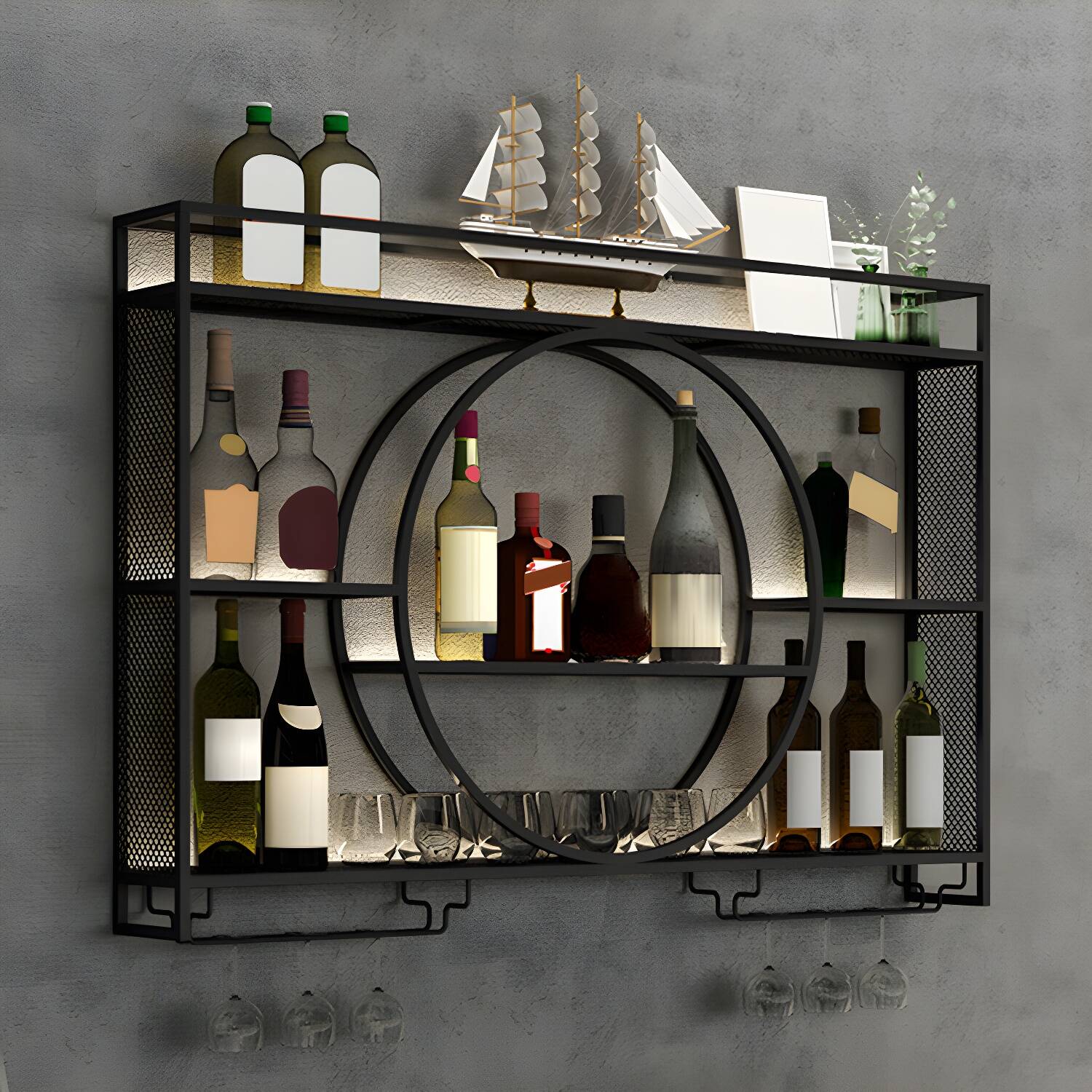 Metal Wine Holder Rack Contemporary Wall Mounted Wine Rack Kit without Light