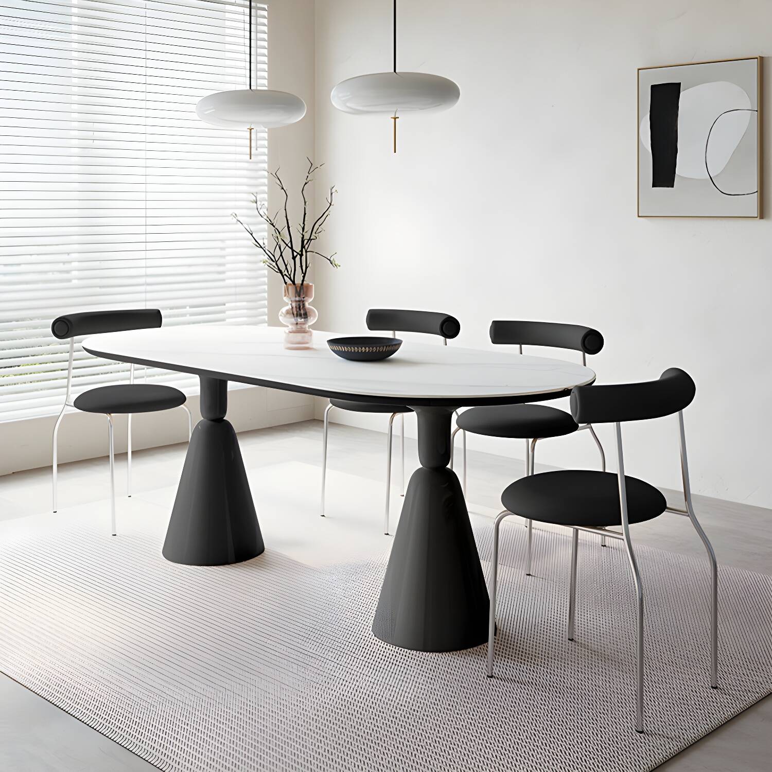 Modern Stone Ellipse Dining Table with Double Pedestal Base Table for Dining Room