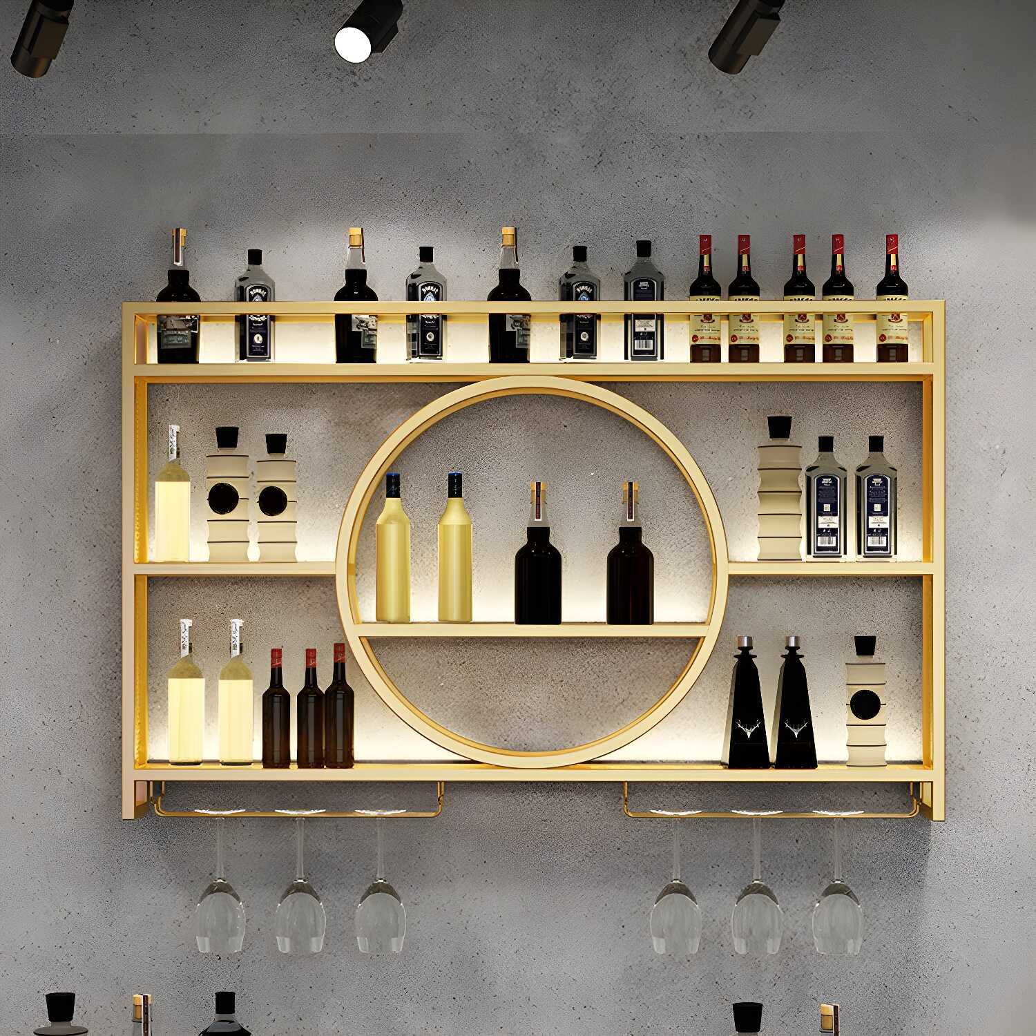 Wall Mounted Wine Rack Metal Wine Bottle & Glass Rack without Light