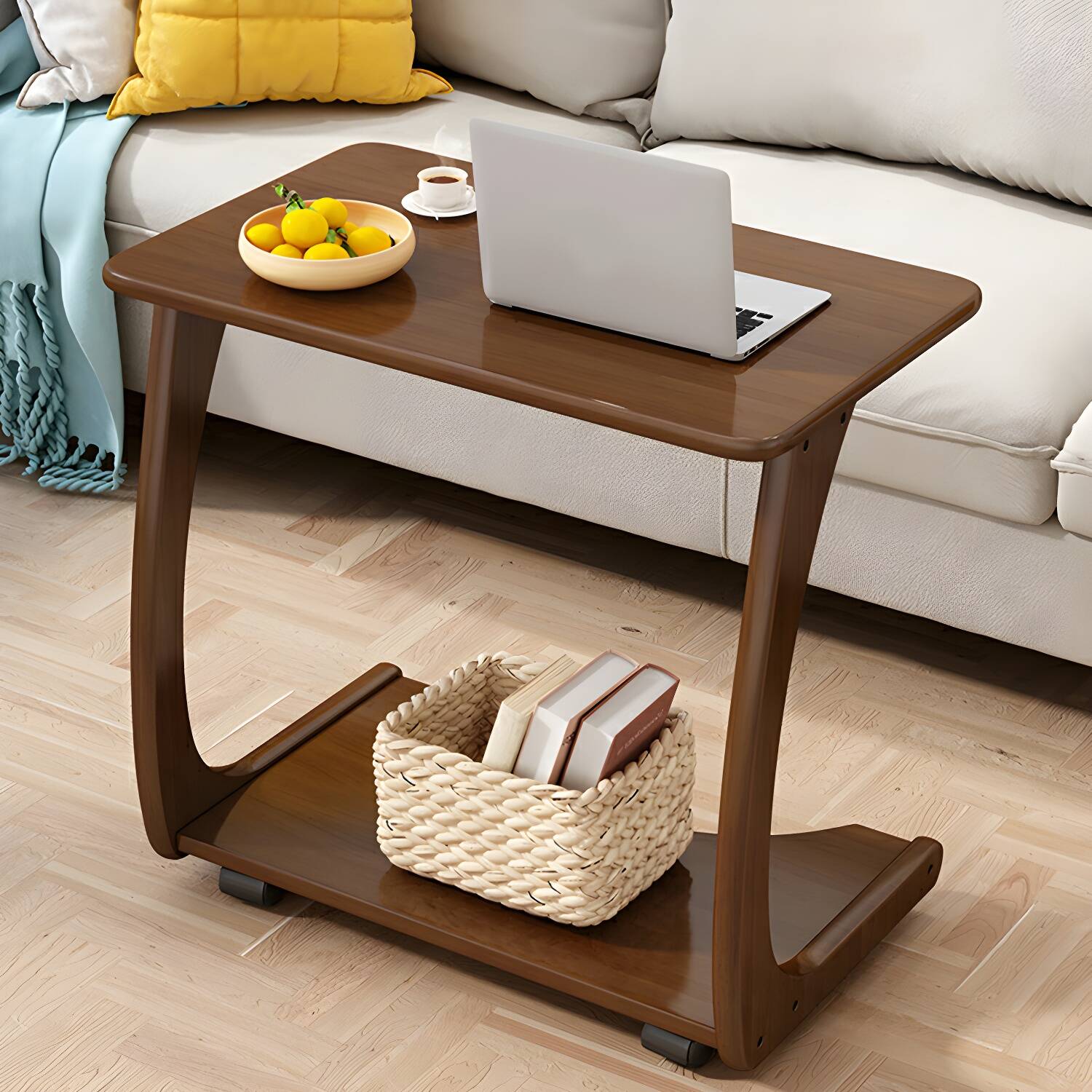 C-Shape Side End Snack Table Modernistic Style Tray Top Side Table for Bedroom